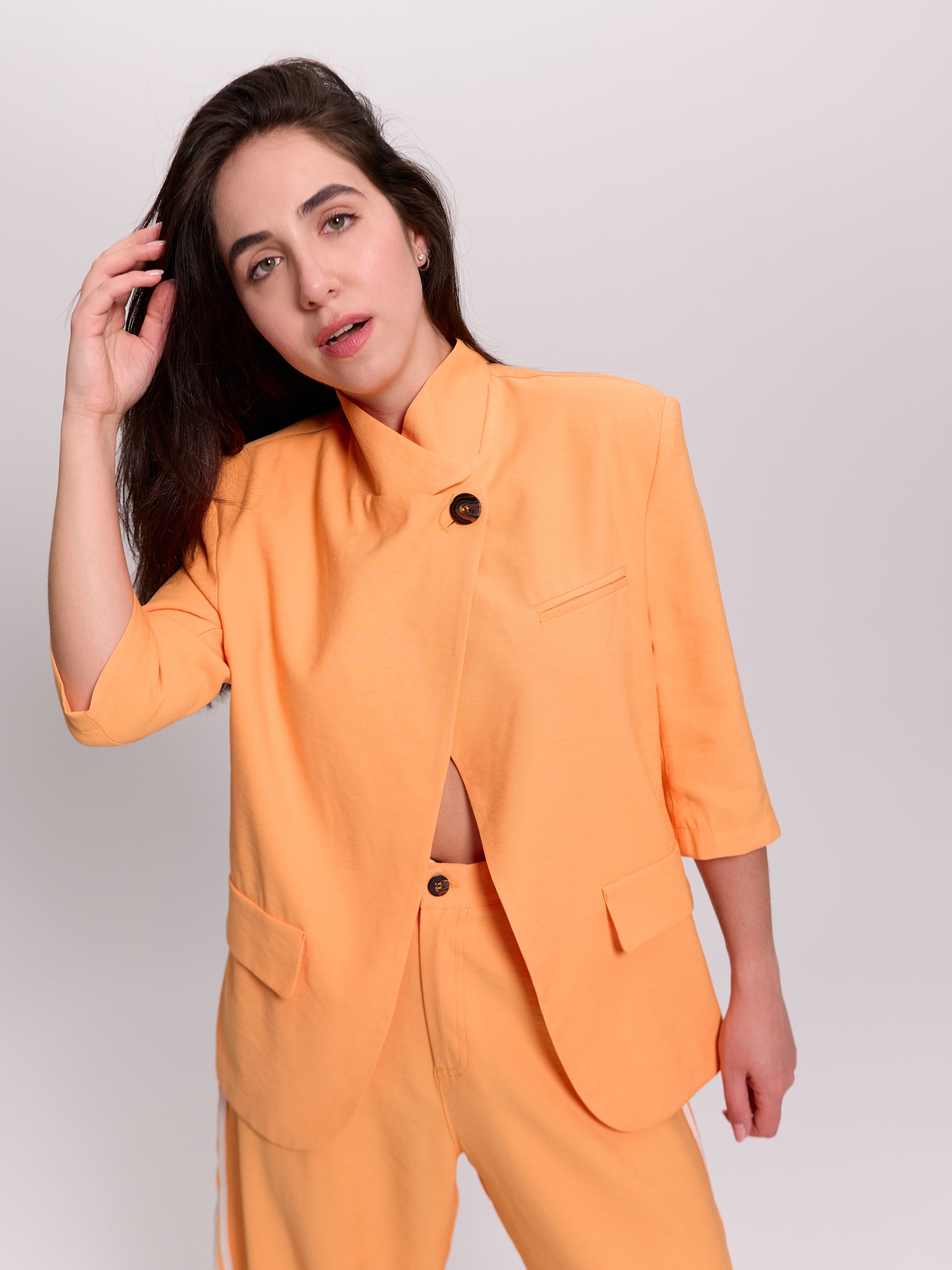 Orange Asymmetric Single-Button Blazer