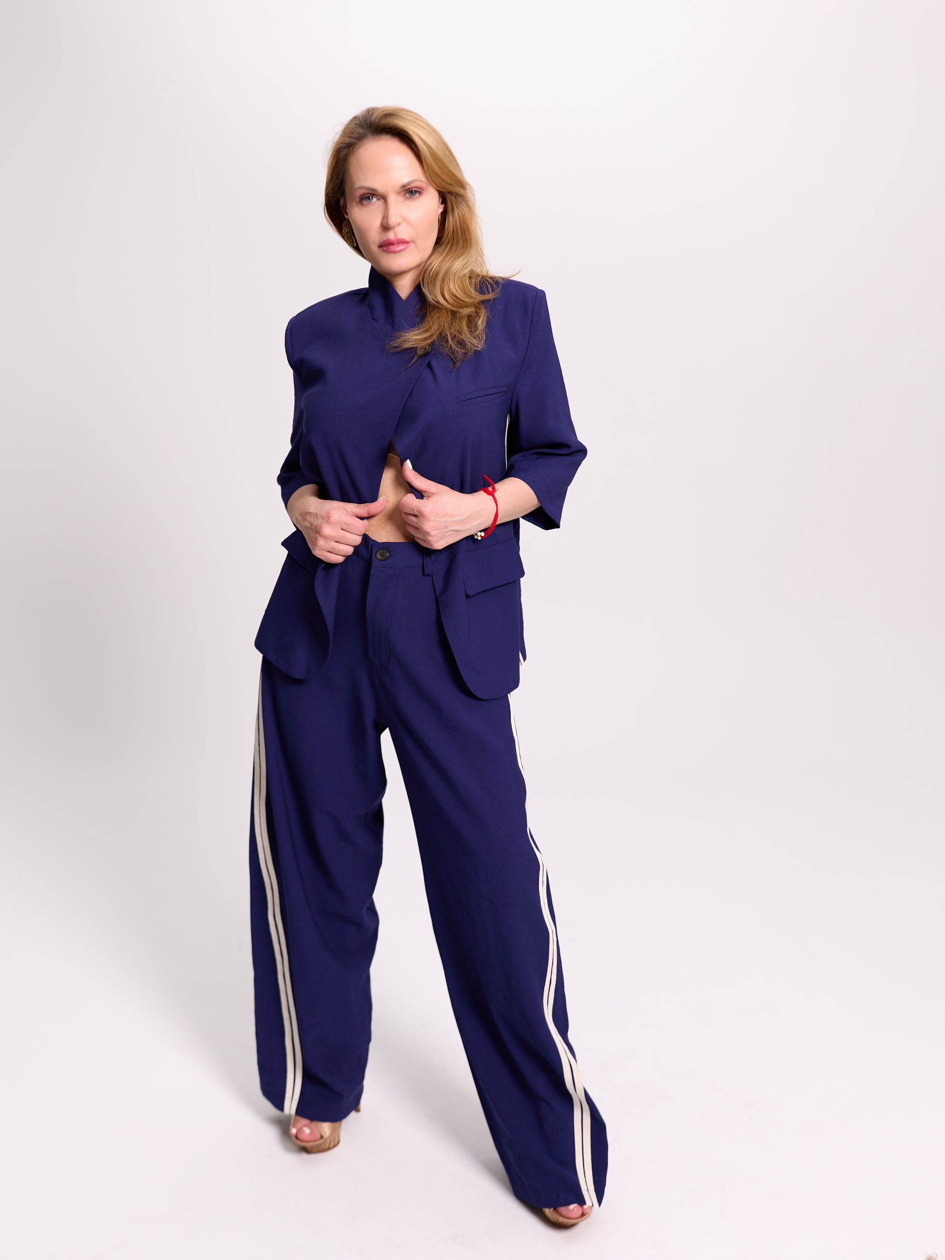Navy Asymmetric Single-Button Blazer