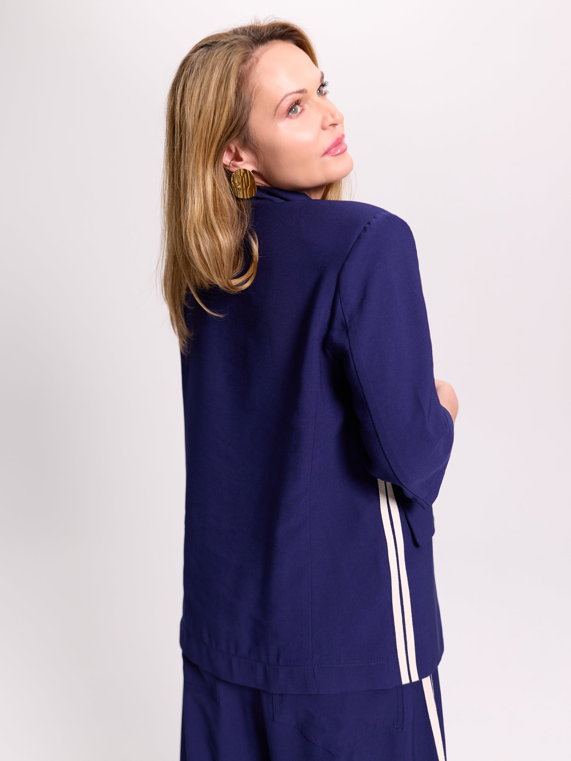Navy Asymmetric Single-Button Blazer