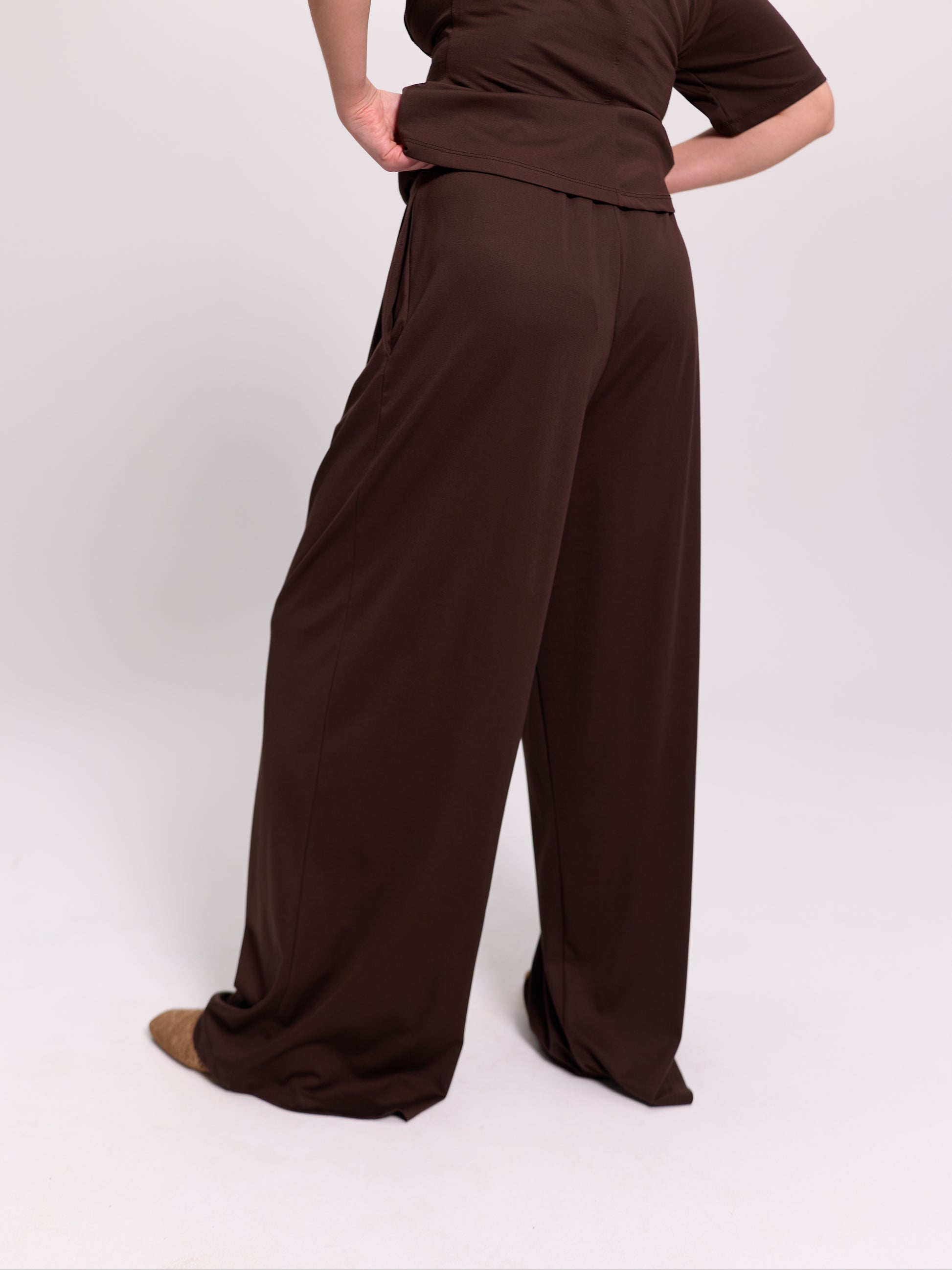Brown Pleated Wide-Leg Trousers