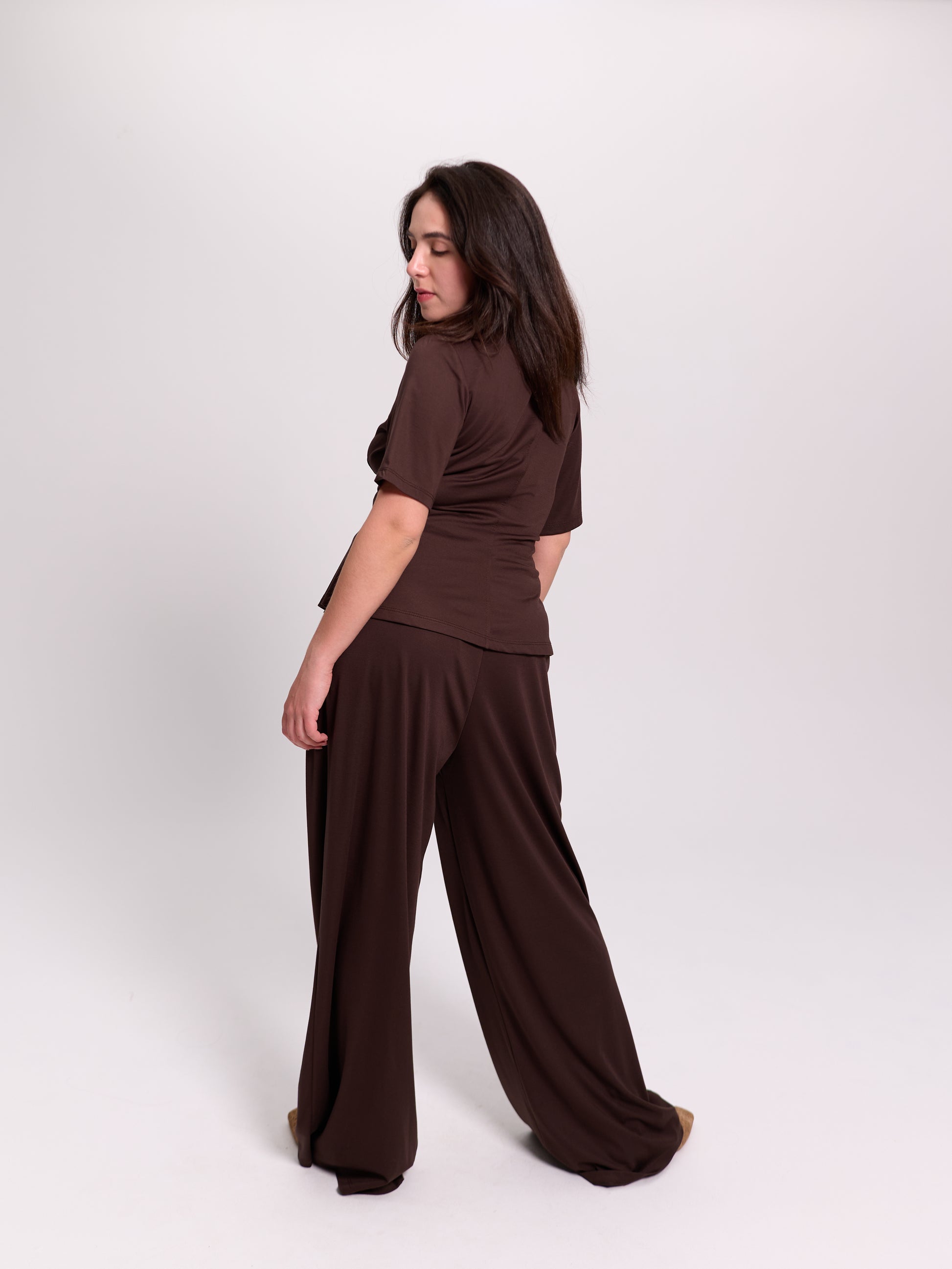 Brown Pleated Wide-Leg Trousers