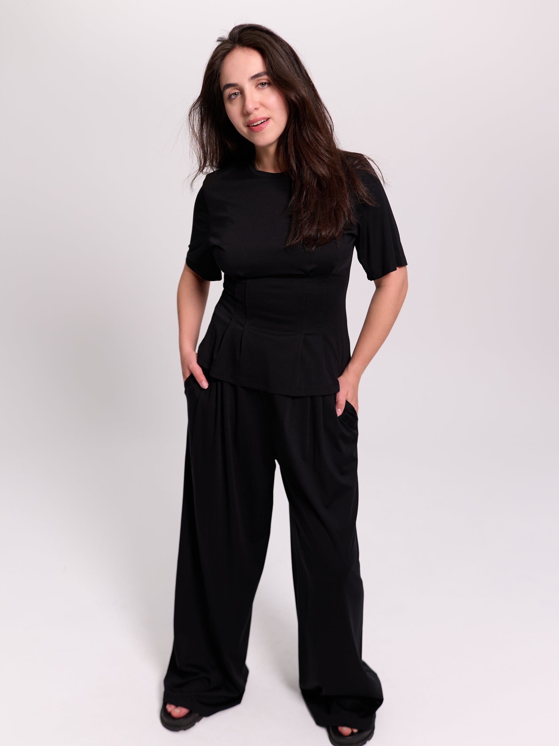Black Pleated Wide-Leg Trousers