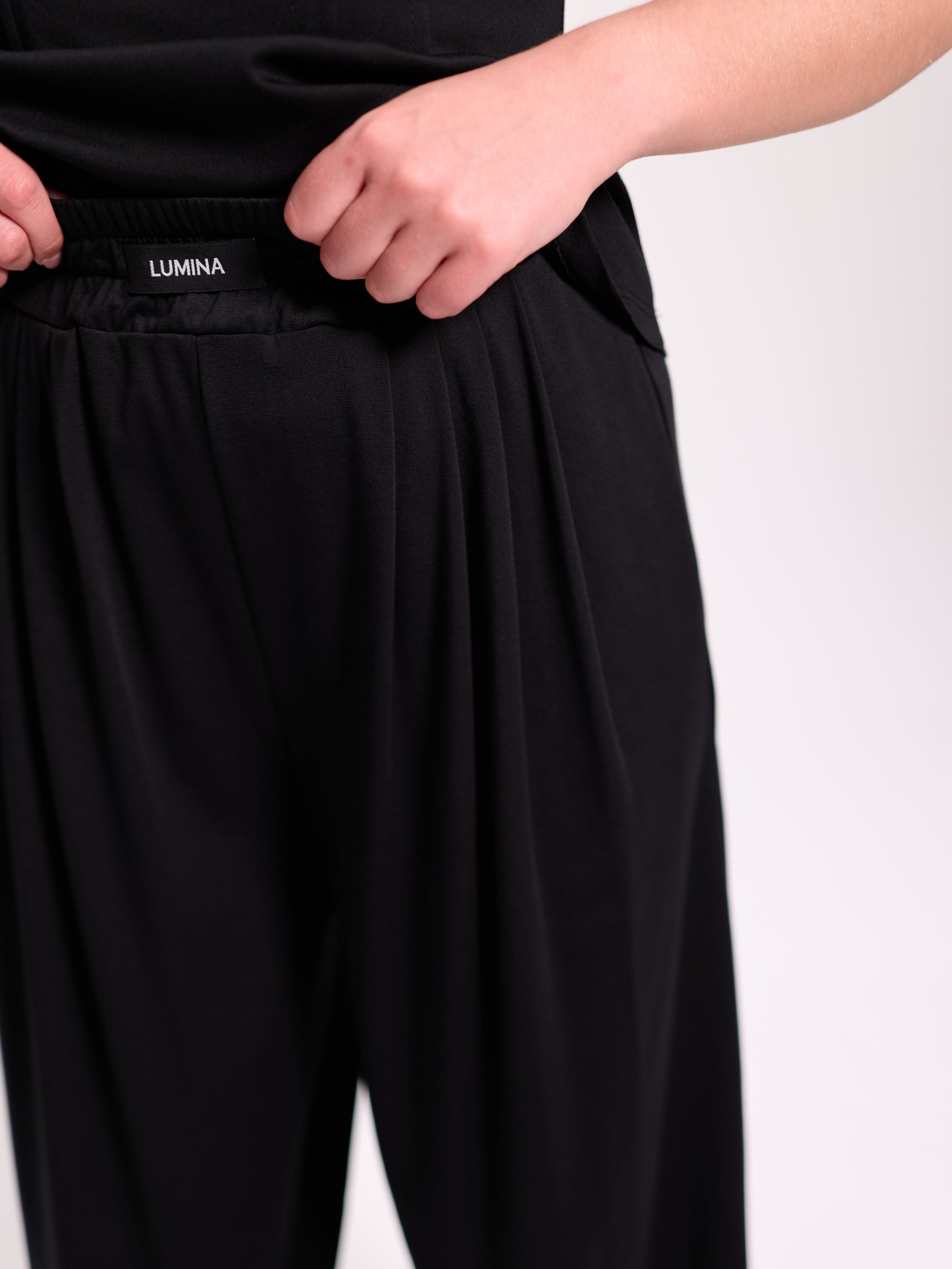 Black Pleated Wide-Leg Trousers
