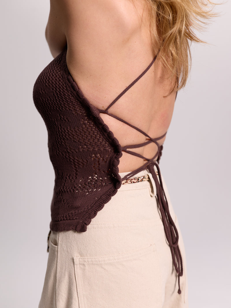 Lace-Up Back Crochet Top
