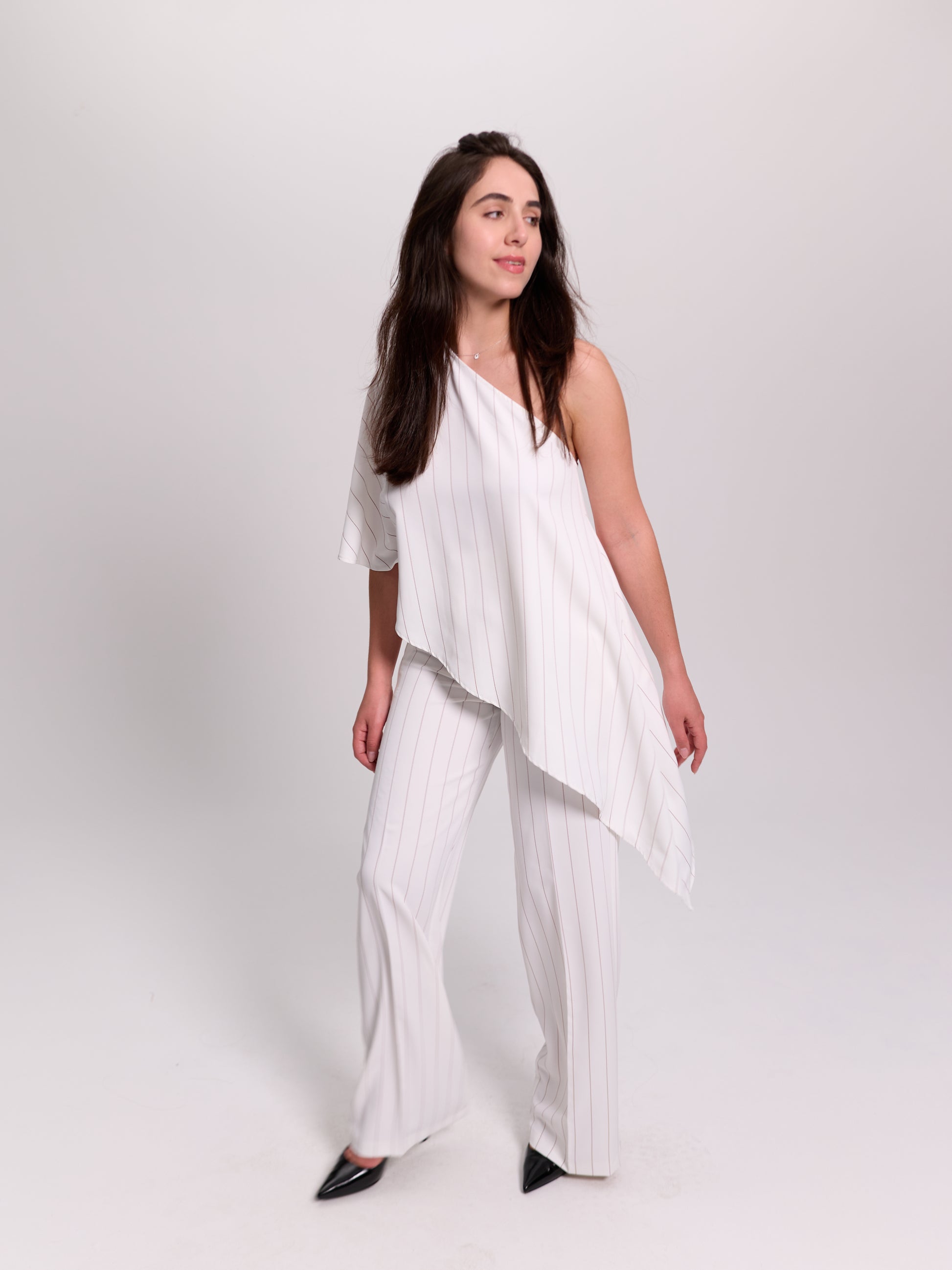 Wide-Leg Pinstripe Trousers