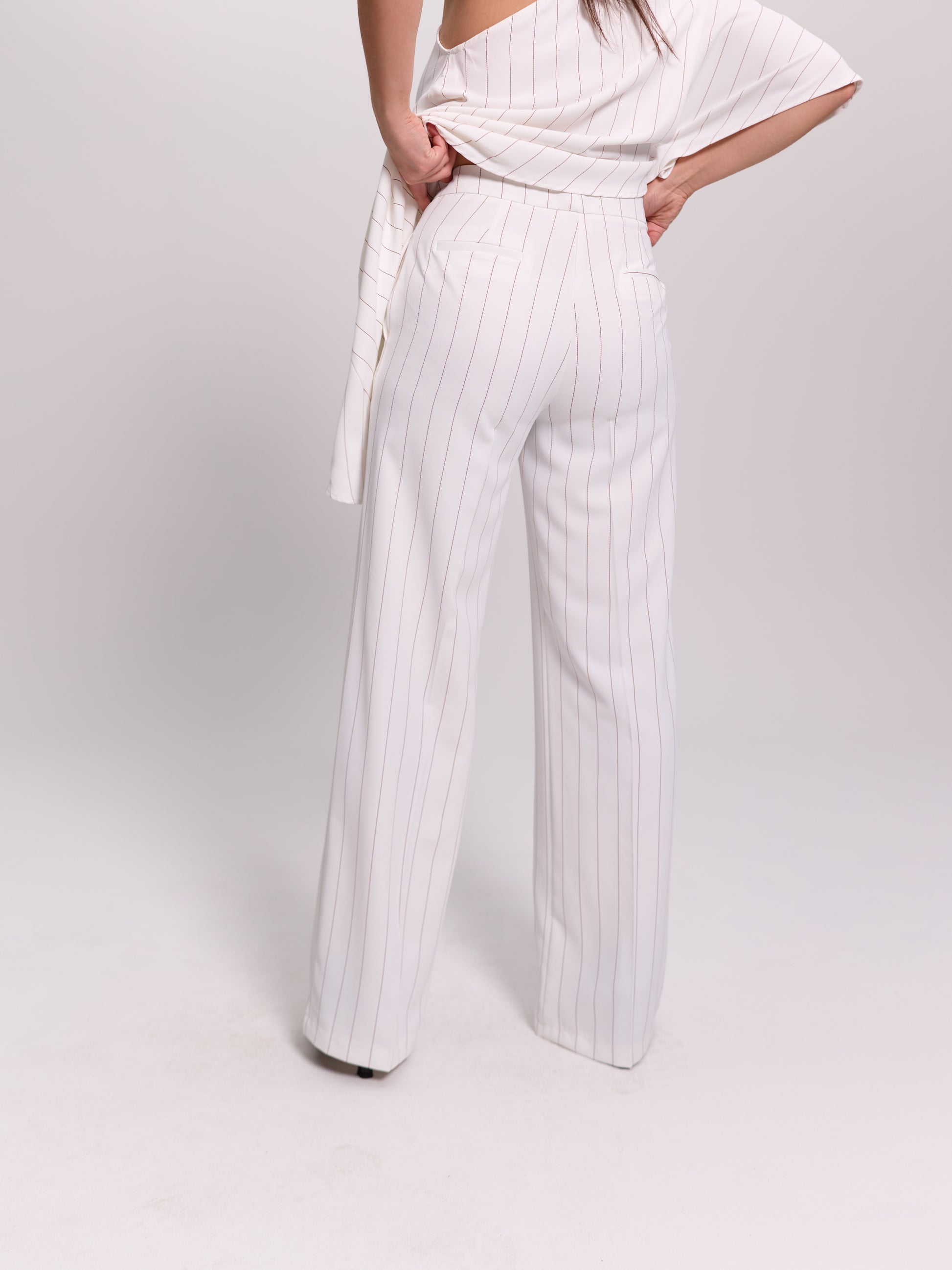 Wide-Leg Pinstripe Trousers