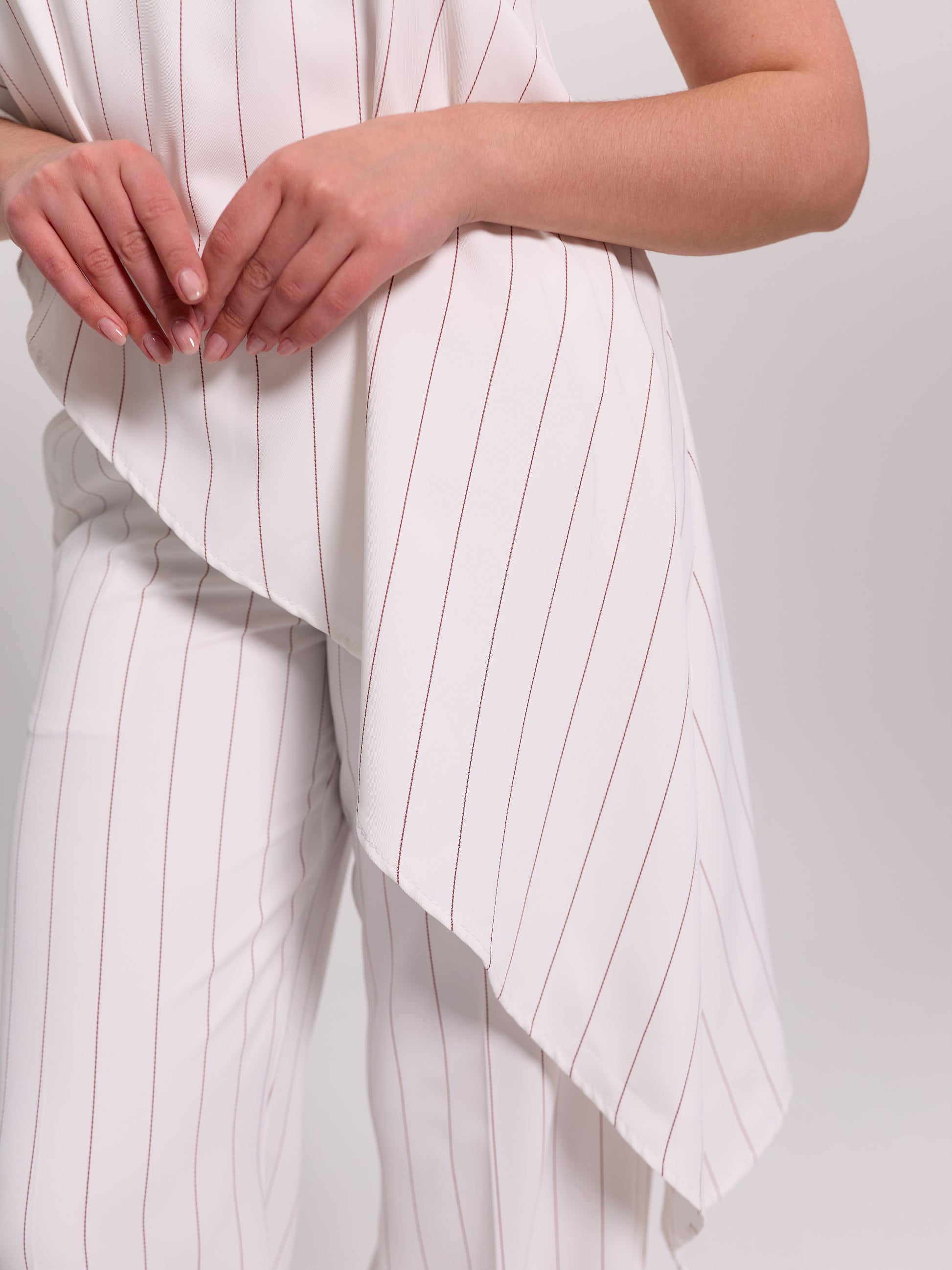 One-Shoulder Draped Pinstripe Top