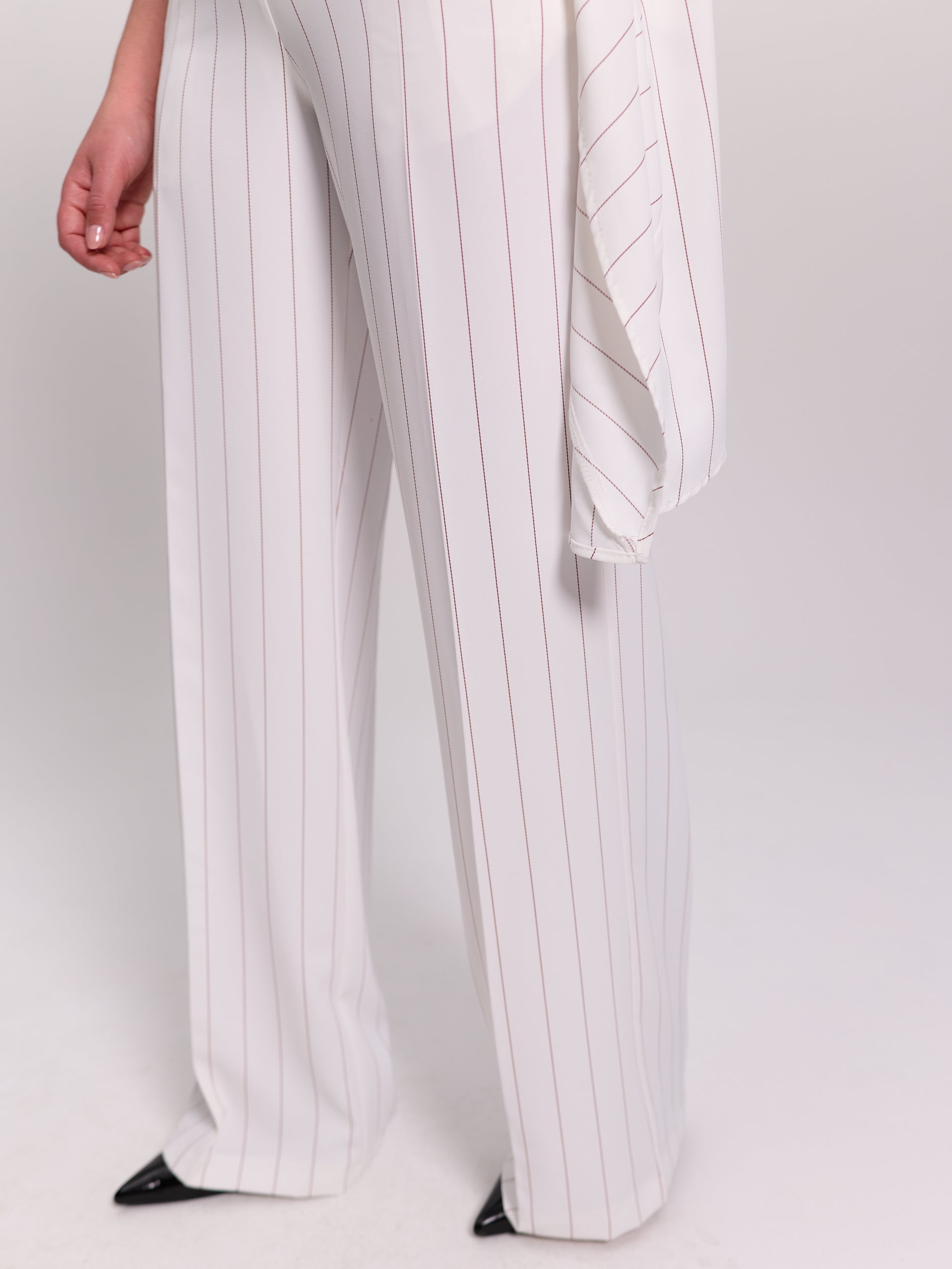 Wide-Leg Pinstripe Trousers