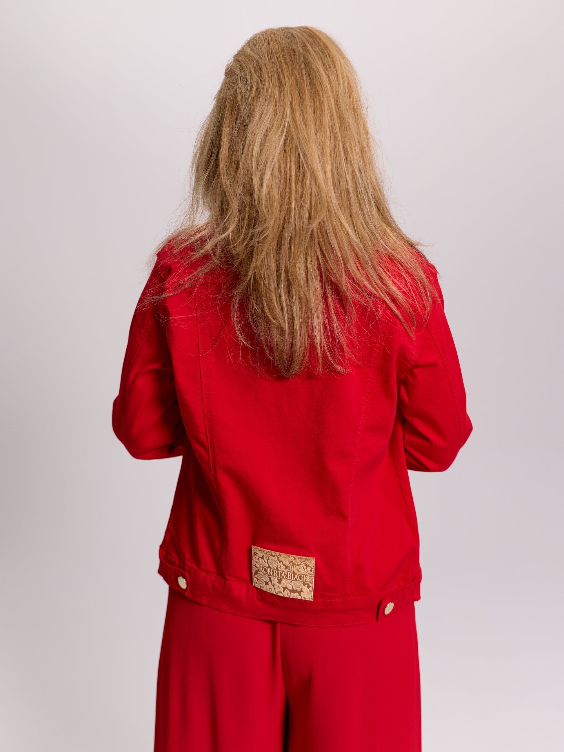 Red Cropped Denim Jacket