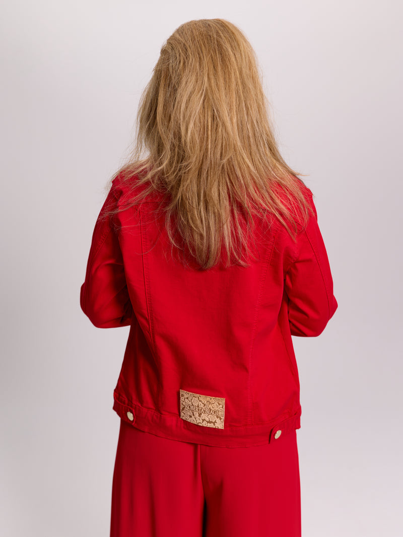 Red Cropped Denim Jacket