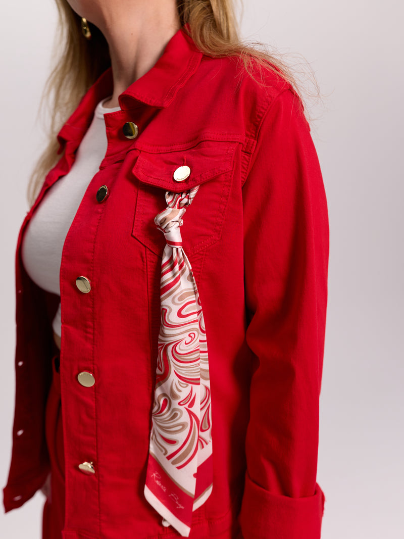 Red Cropped Denim Jacket