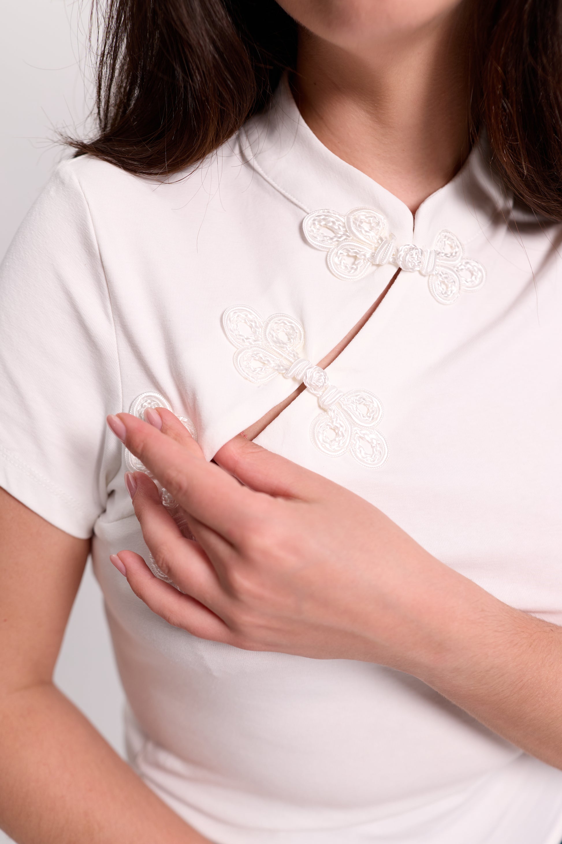 Frog-Button Mandarin Collar Top