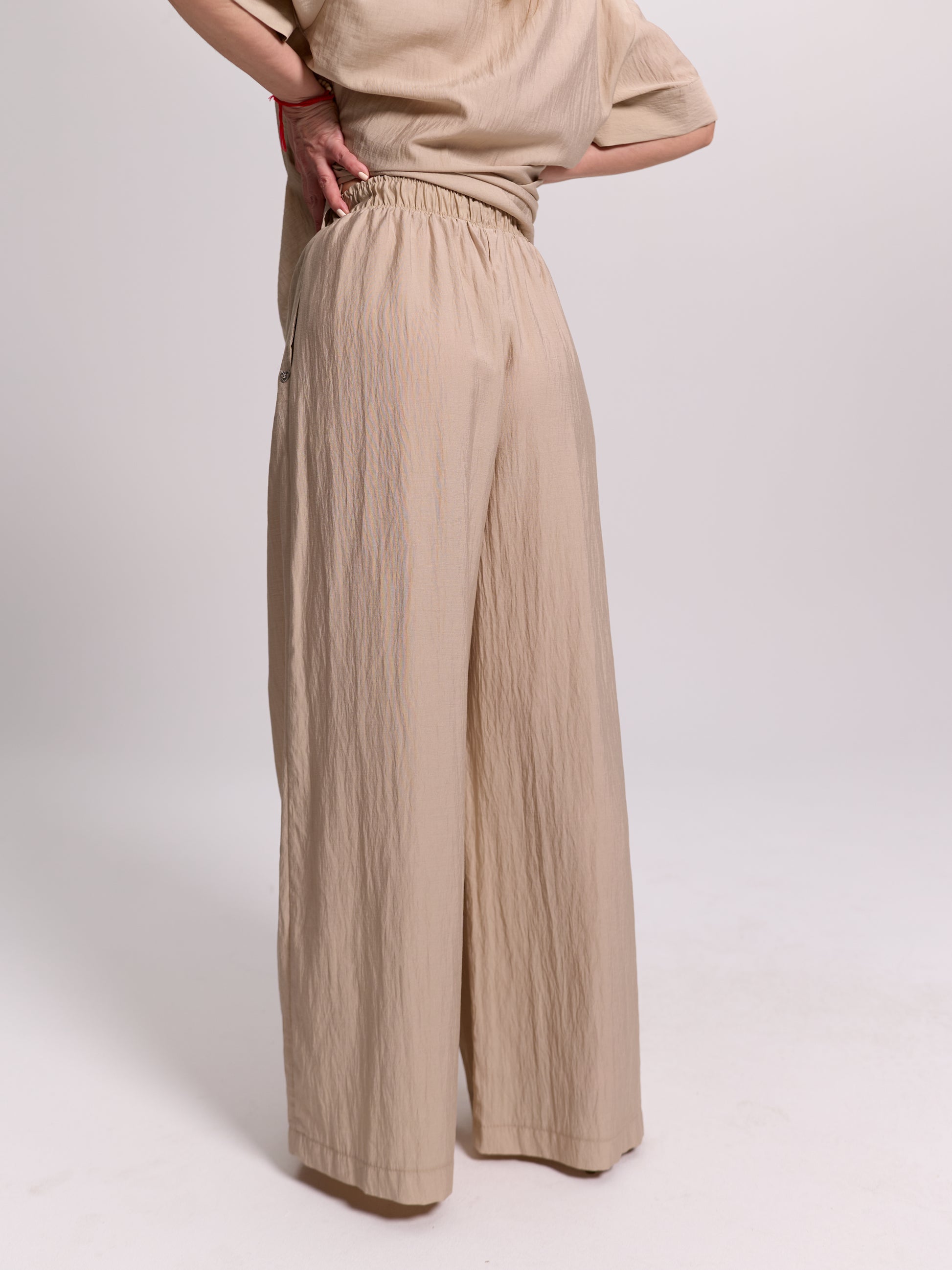 Wide-Leg Crinkle Trousers