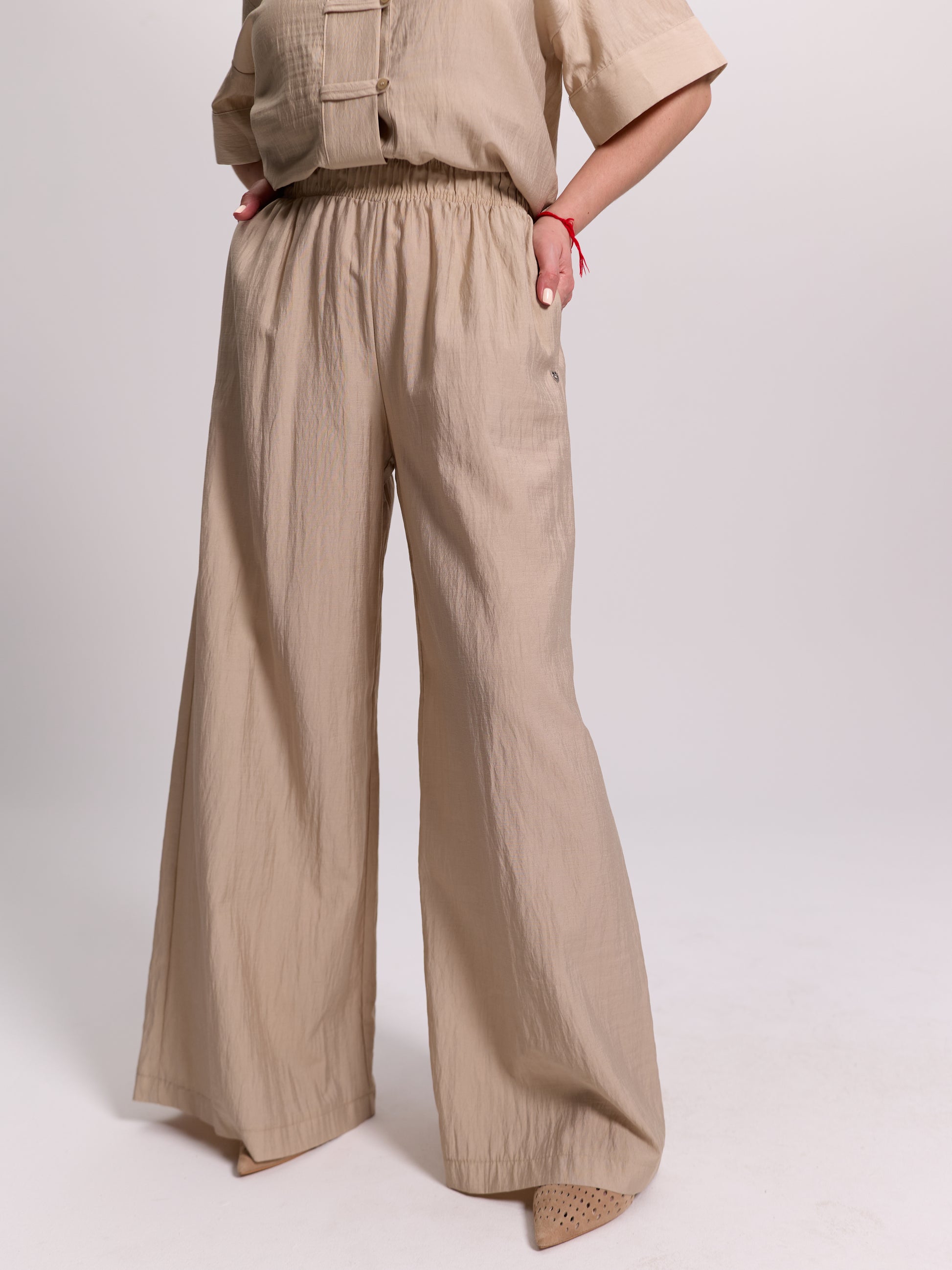 Wide-Leg Crinkle Trousers