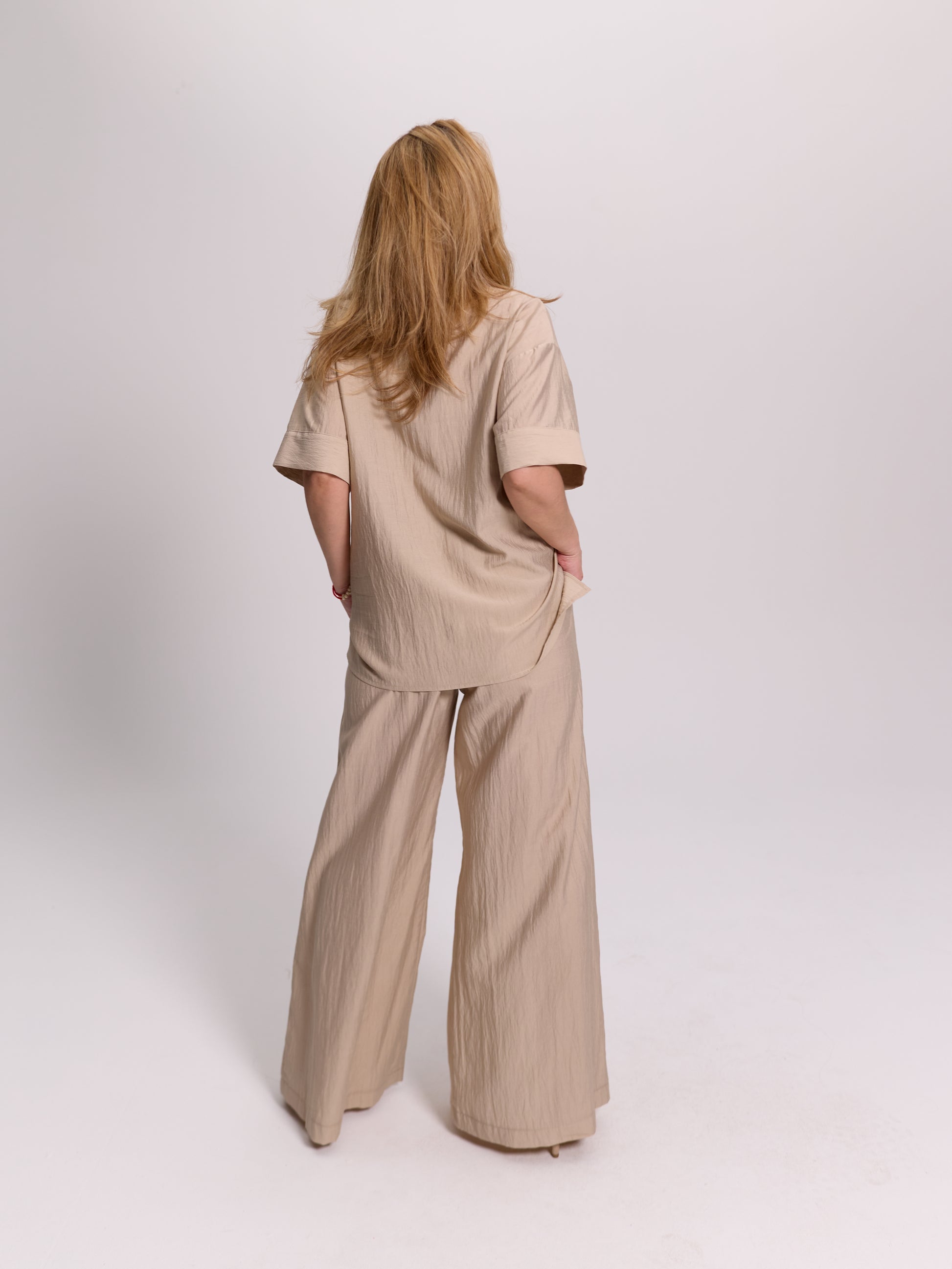 Wide-Leg Crinkle Trousers