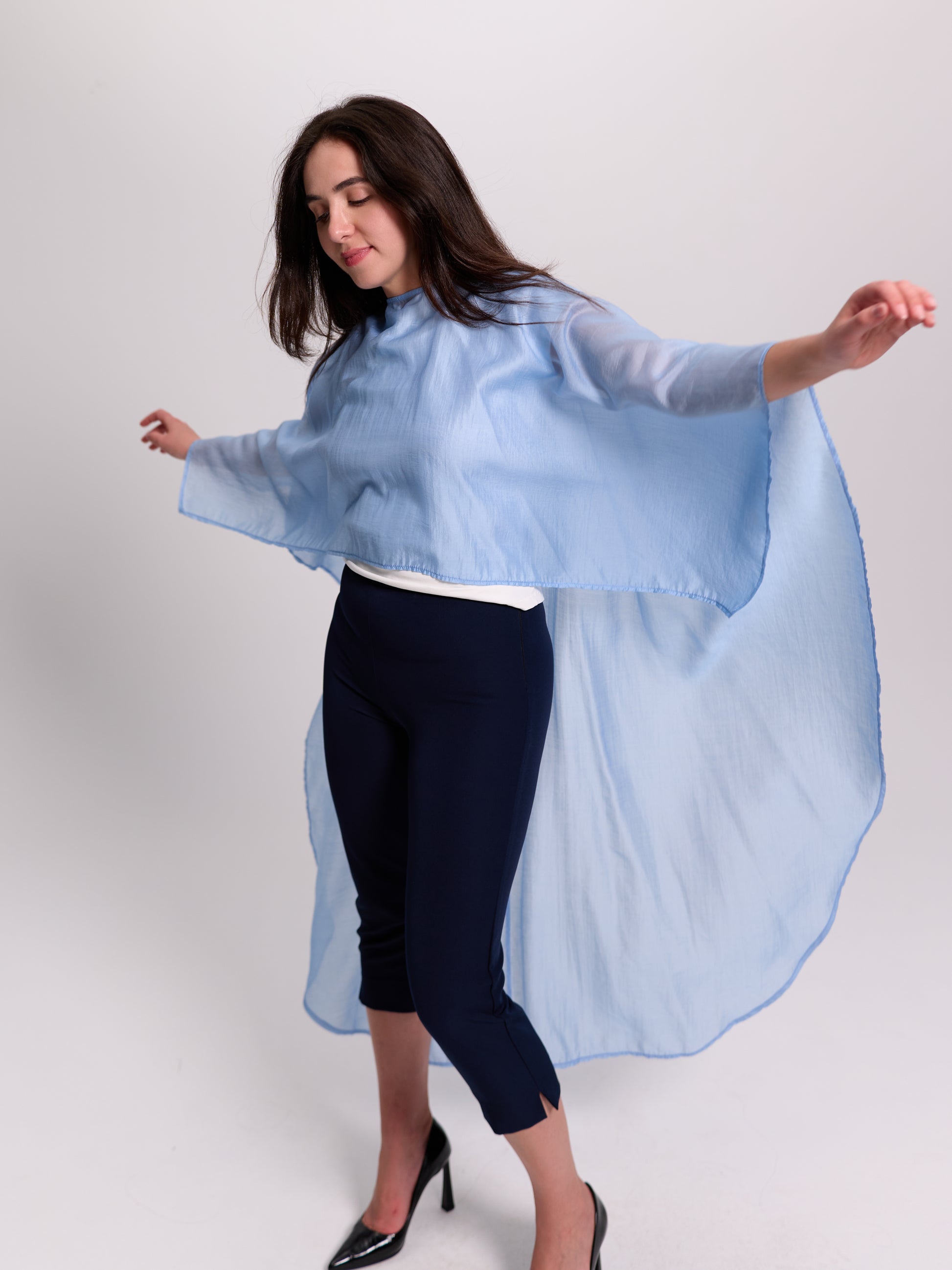 Baby Blue Sheer Batwing Cape Top