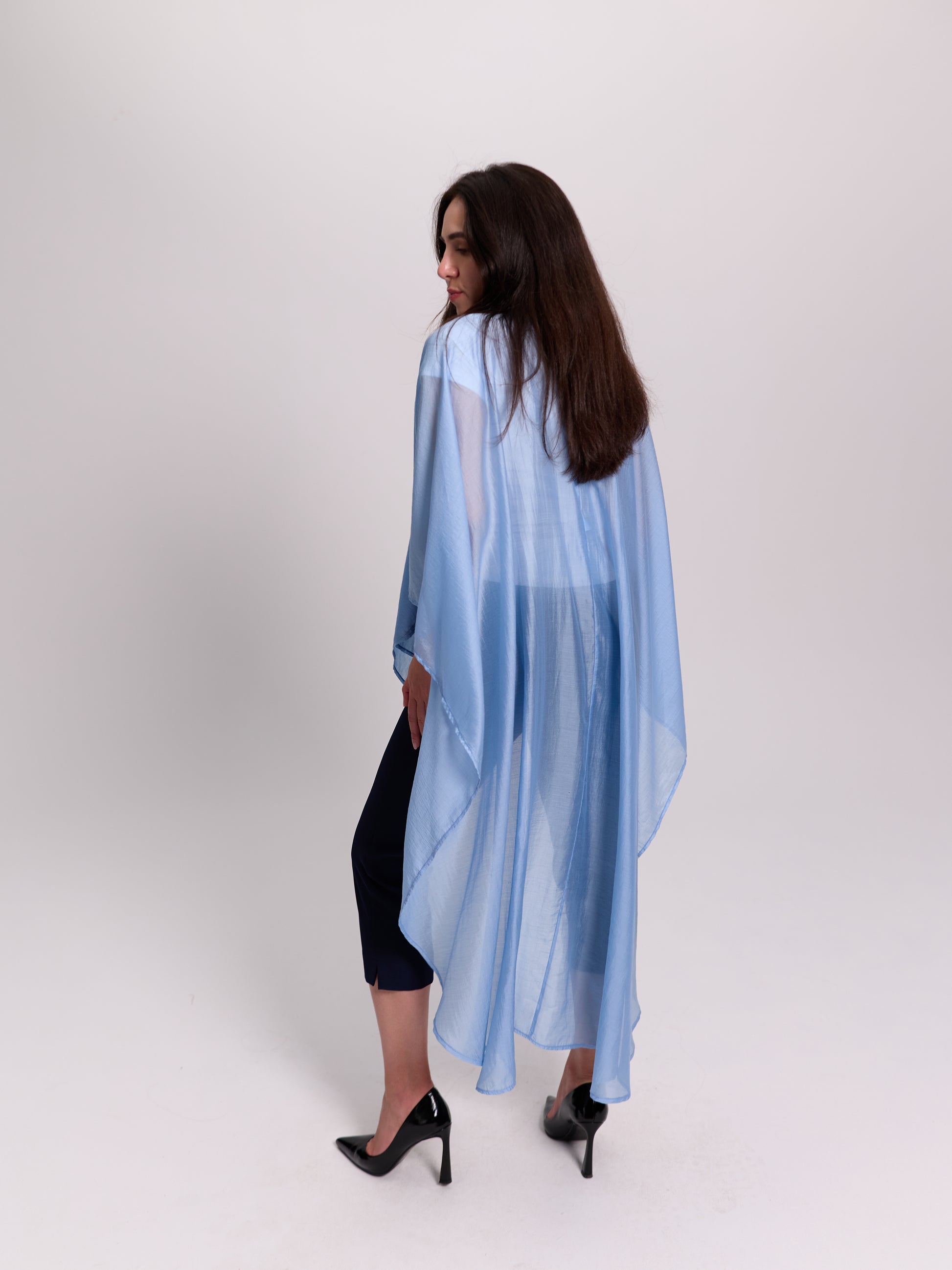 Baby Blue Sheer Batwing Cape Top