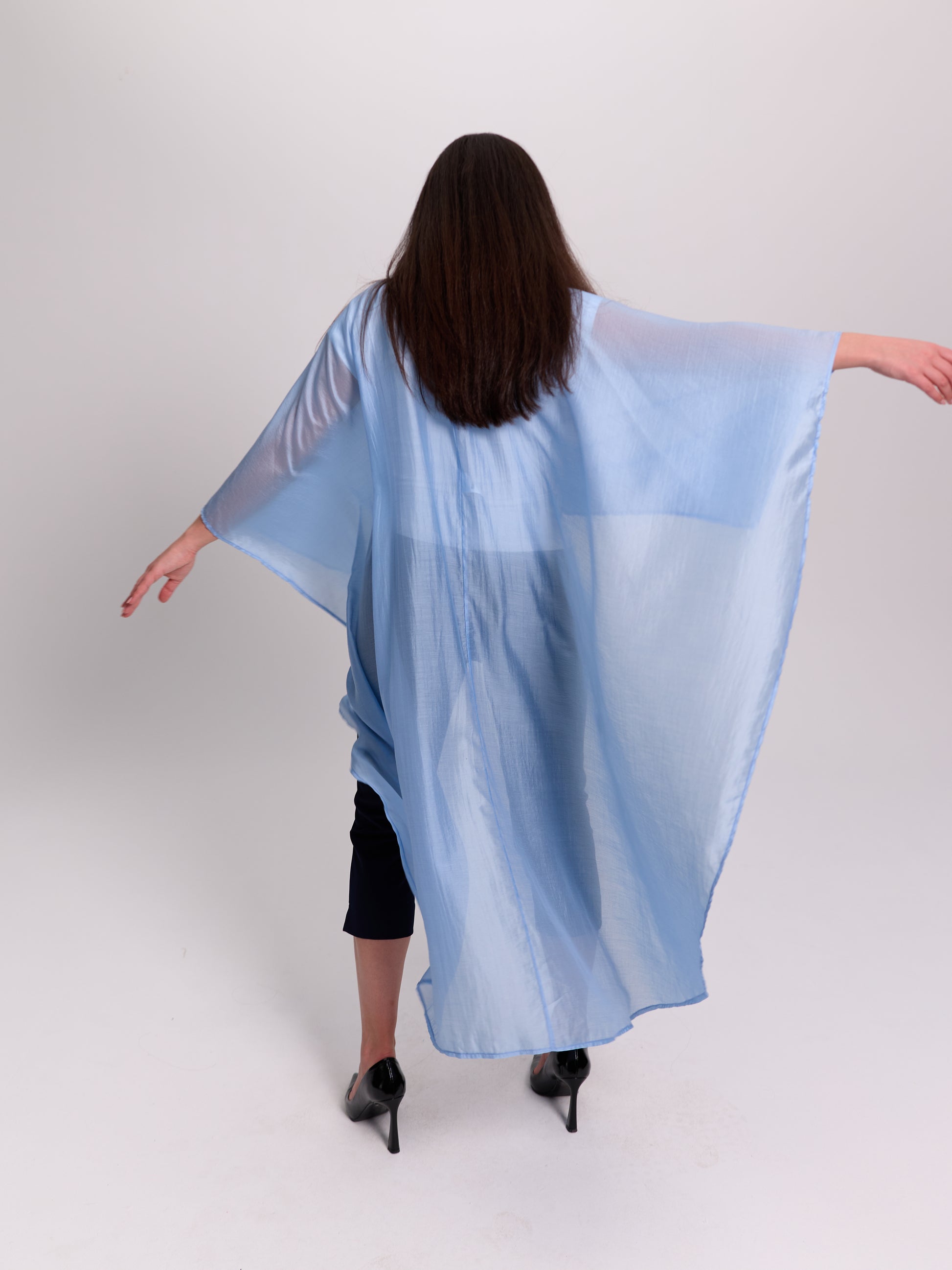 Baby Blue Sheer Batwing Cape Top