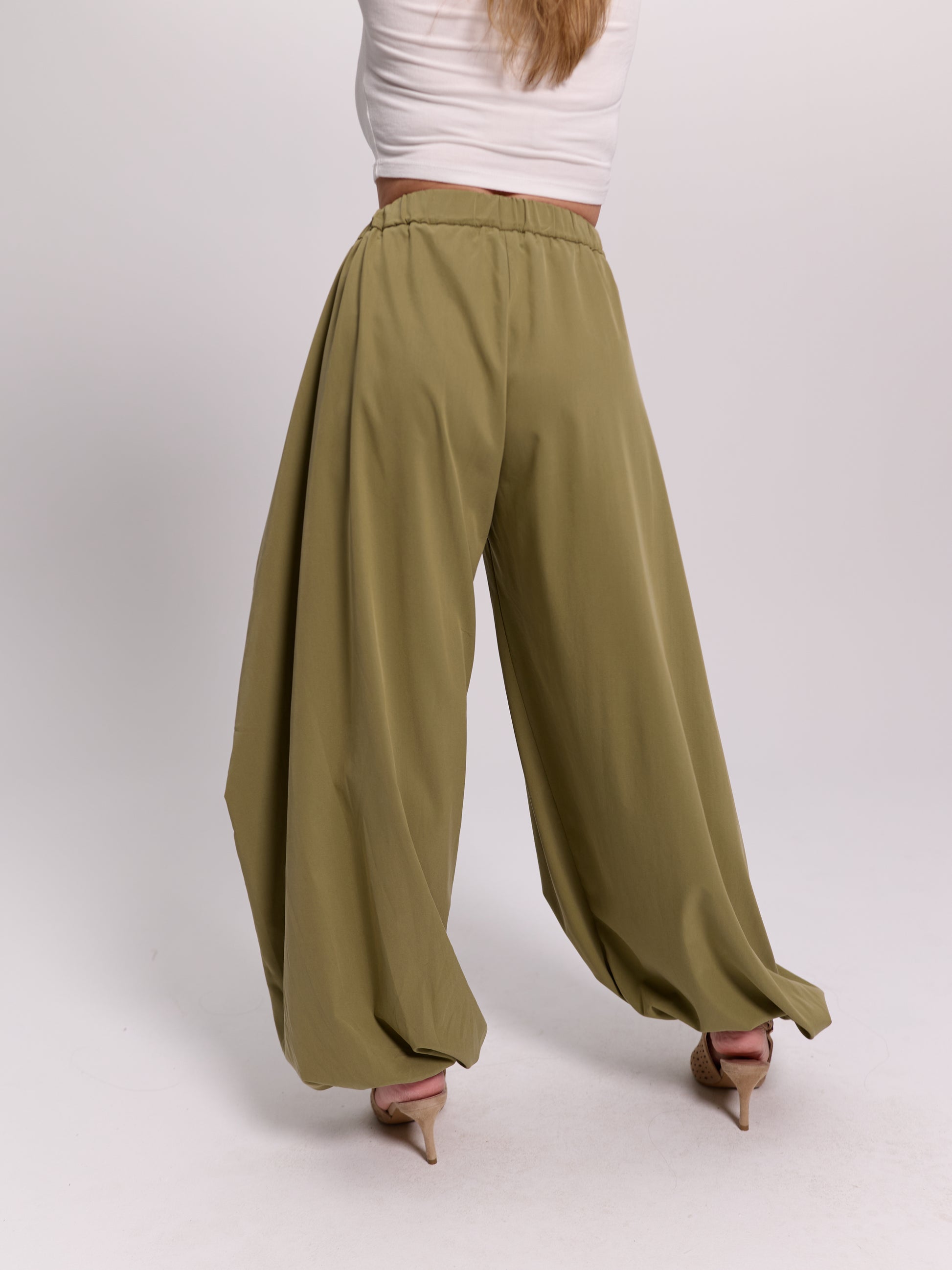 Khaki Gathered Harem Trousers