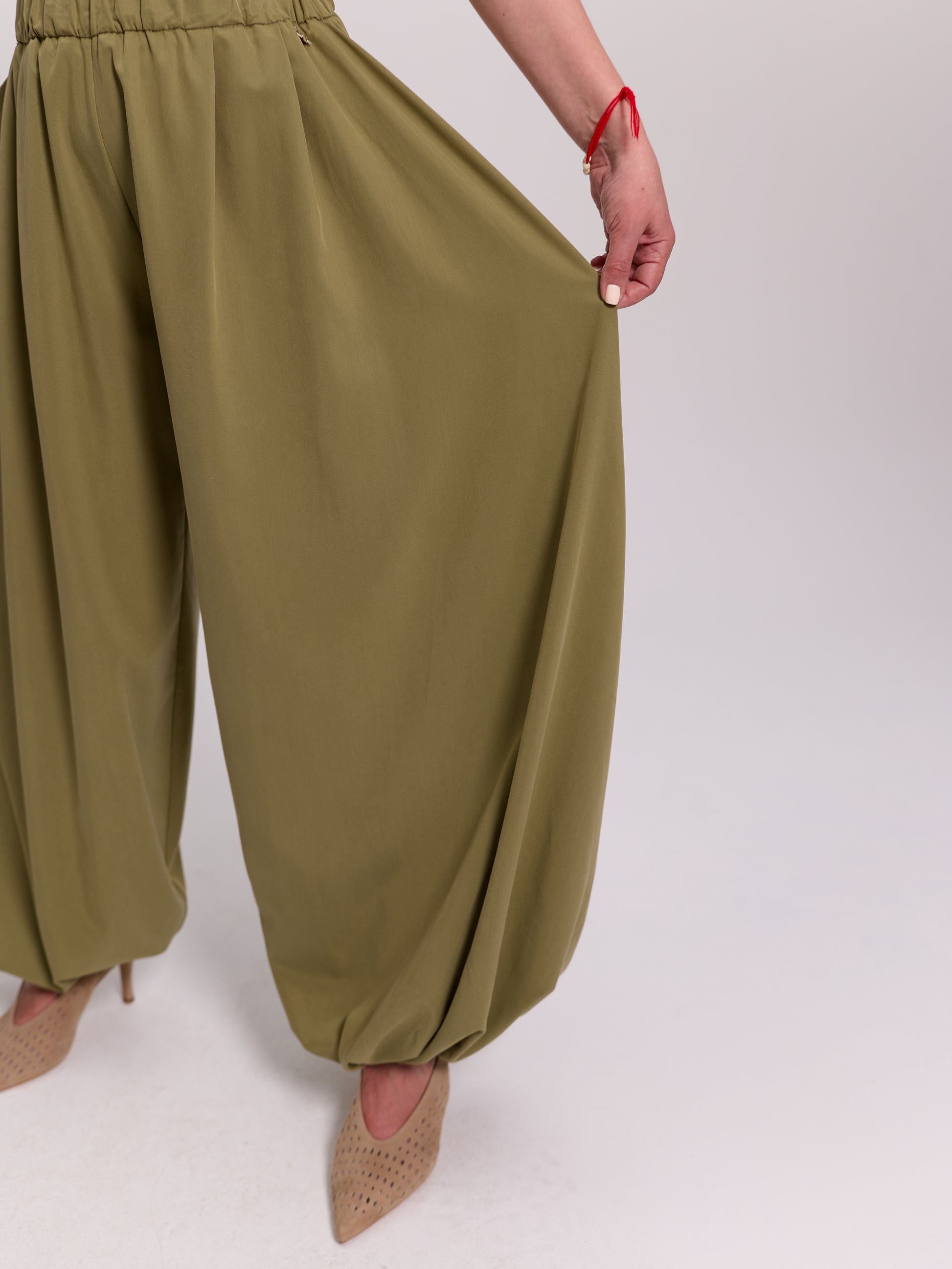 Khaki Gathered Harem Trousers