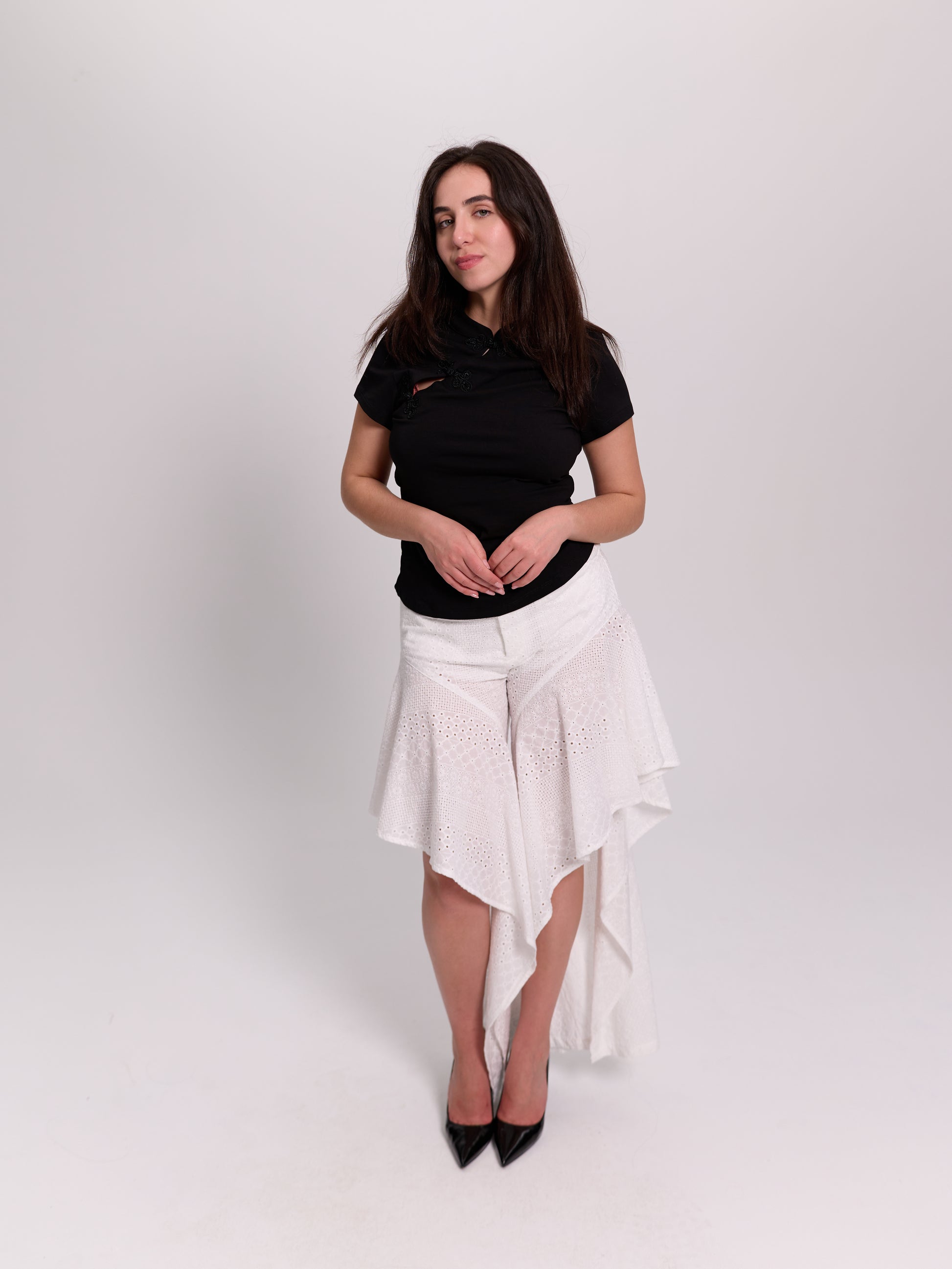 White Broderie Anglaise Flared Culotte Trousers
