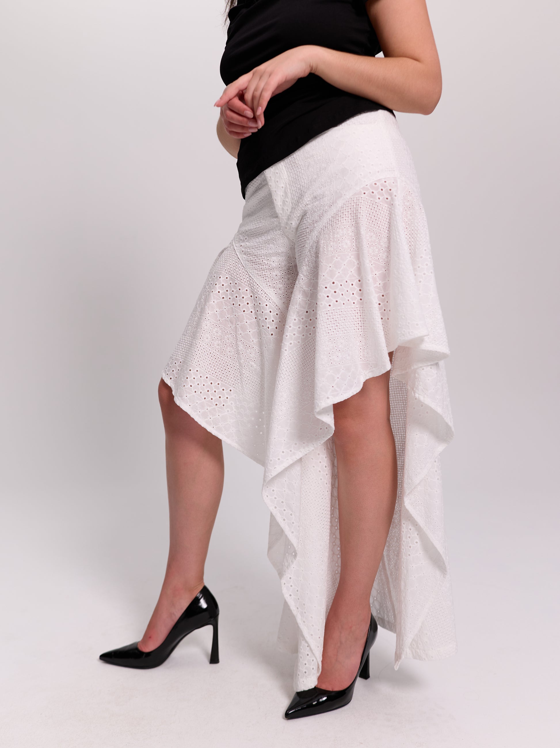 White Broderie Anglaise Flared Culotte Trousers