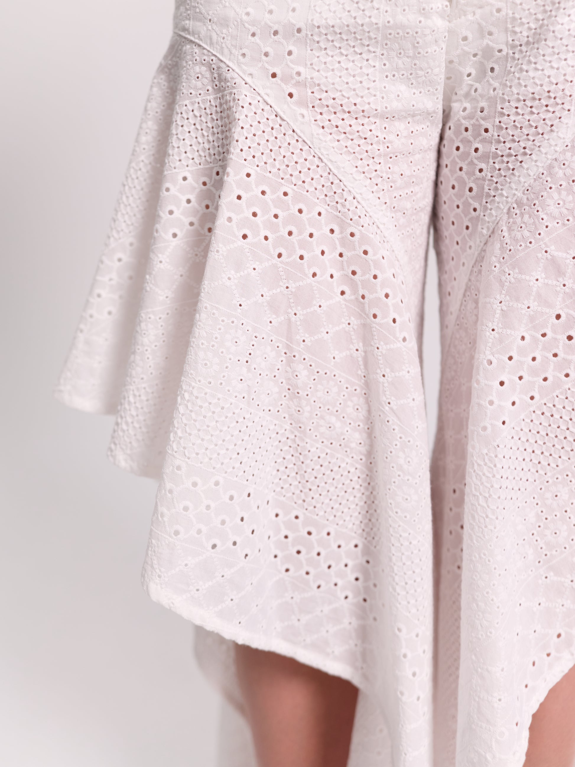 White Broderie Anglaise Flared Culotte Trousers