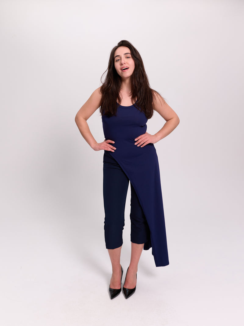 Asymmetric Side-Panel Tank Top Navy