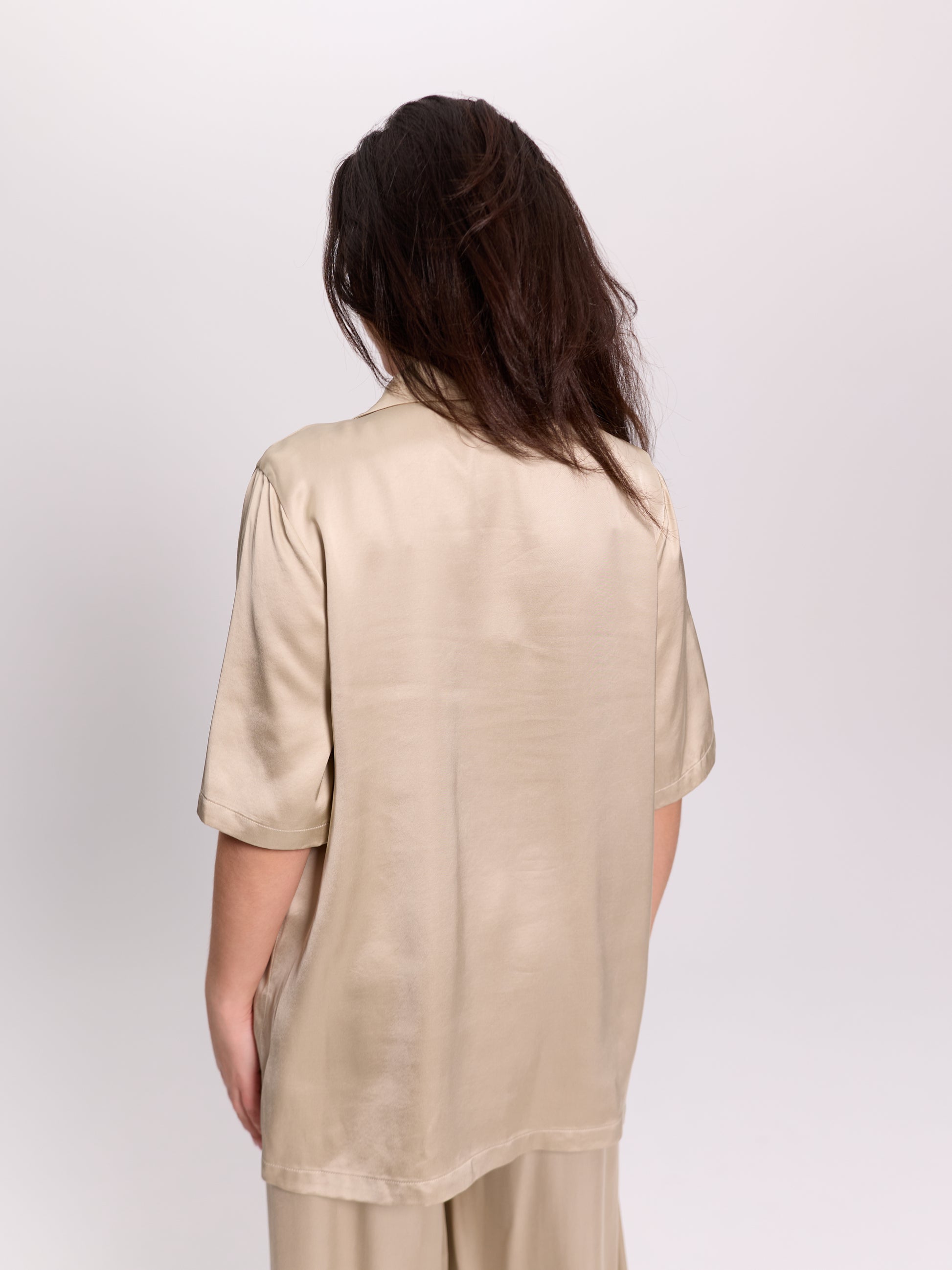 Cream Oversized Satin Lapel Shirt