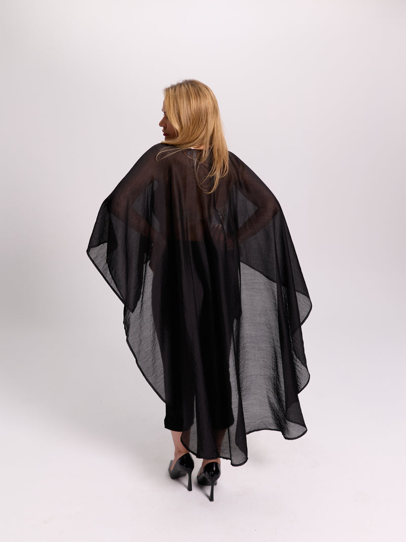 Black Sheer Batwing Cape Top