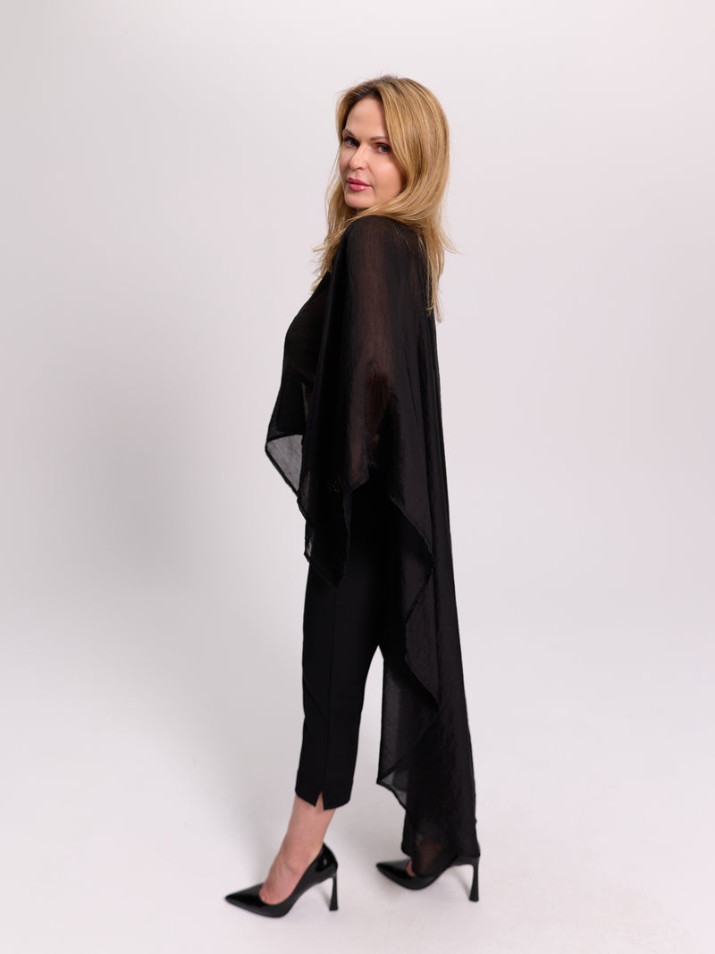 Black Sheer Batwing Cape Top