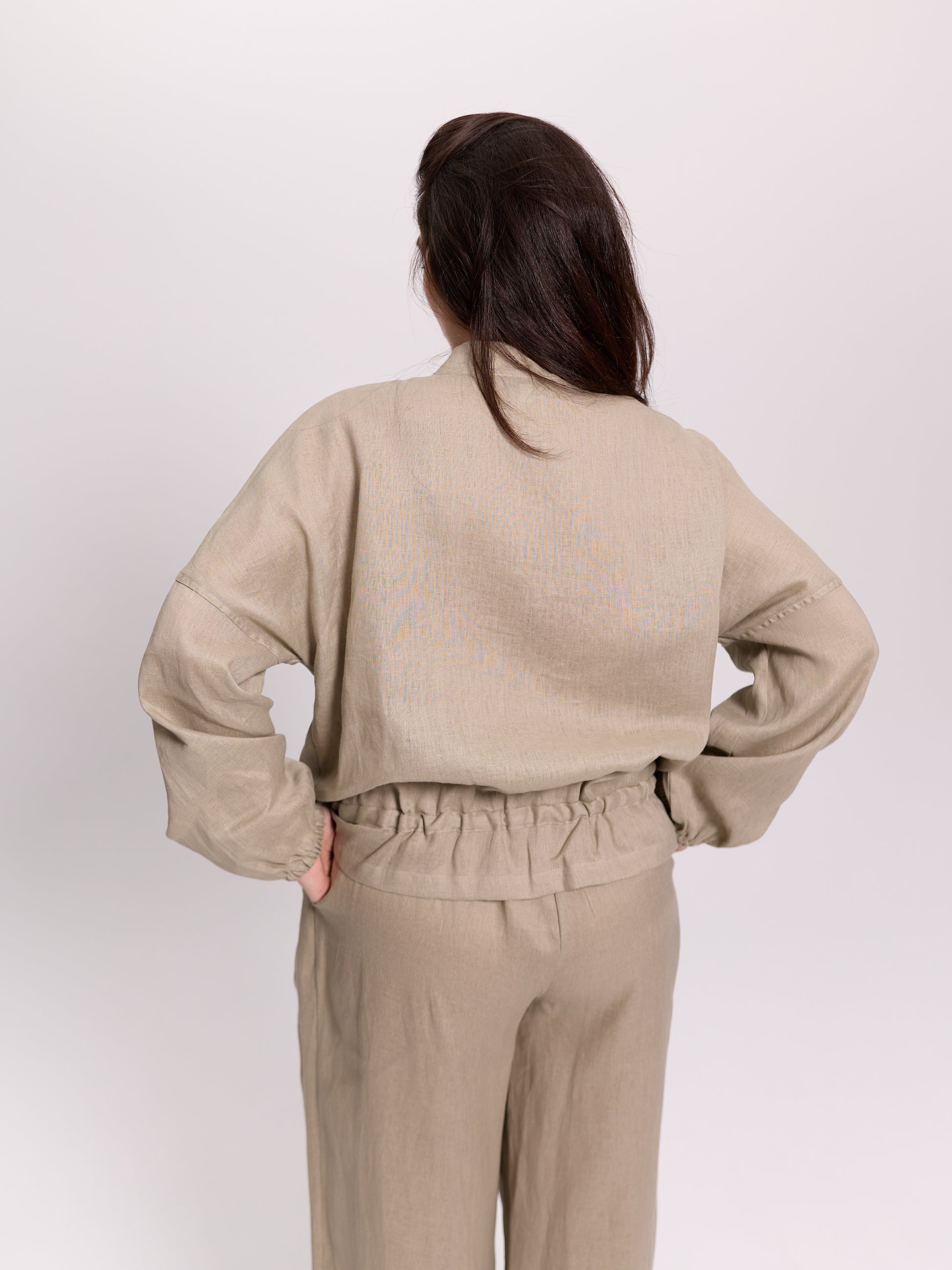 Beige Linen Bomber Jacket