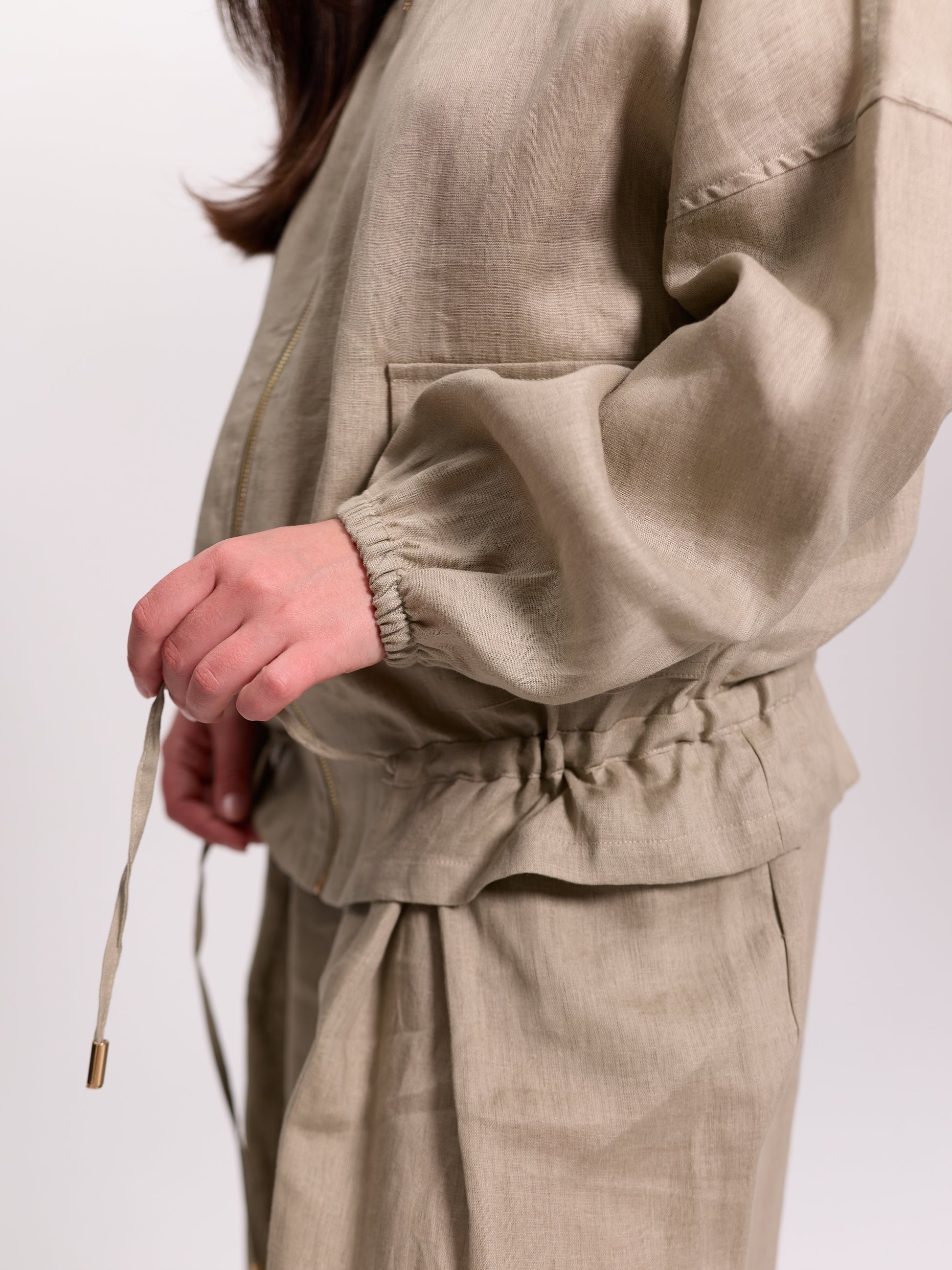 Beige Linen Bomber Jacket