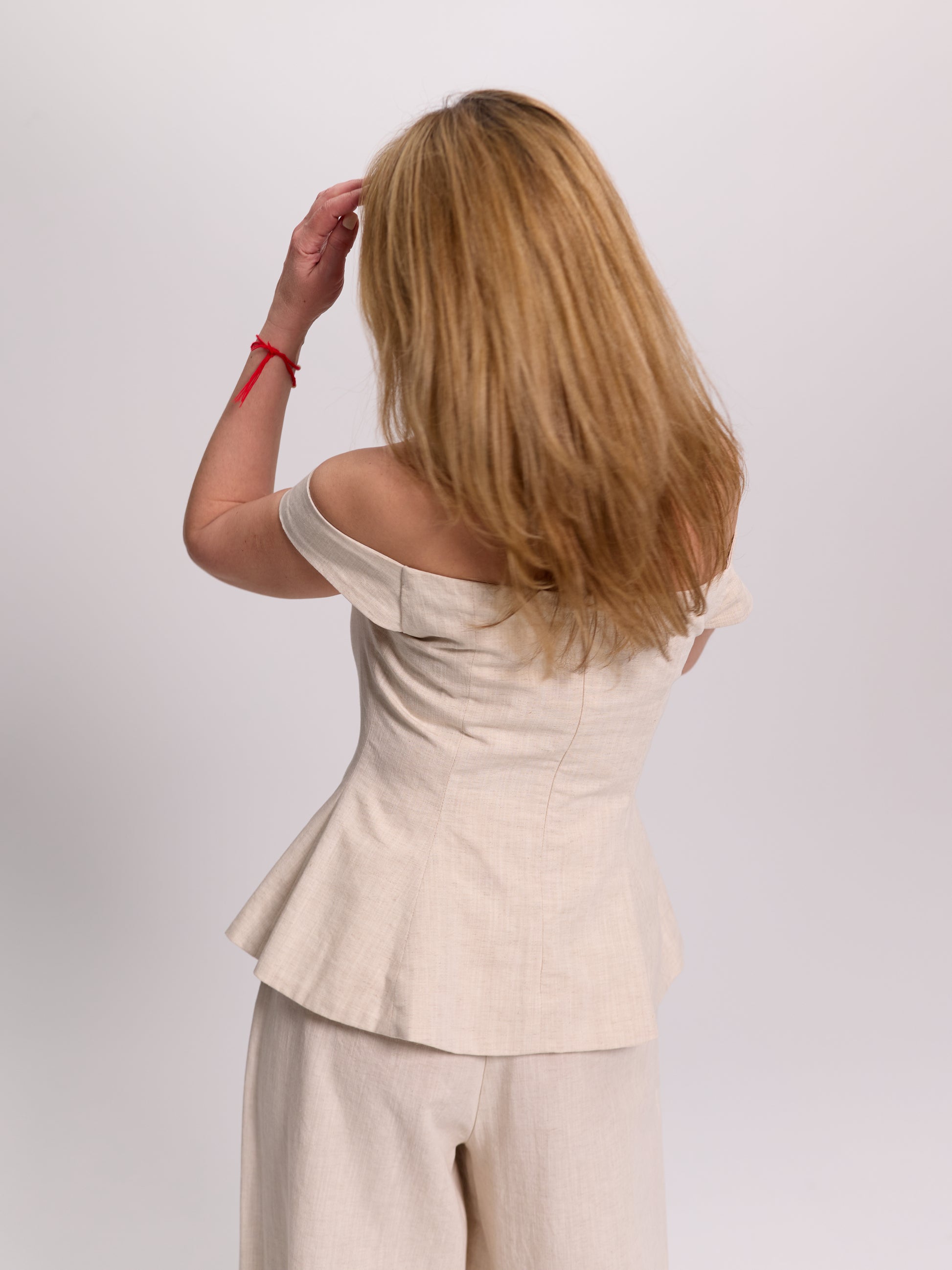 Off-The-Shoulder Linen Peplum Top