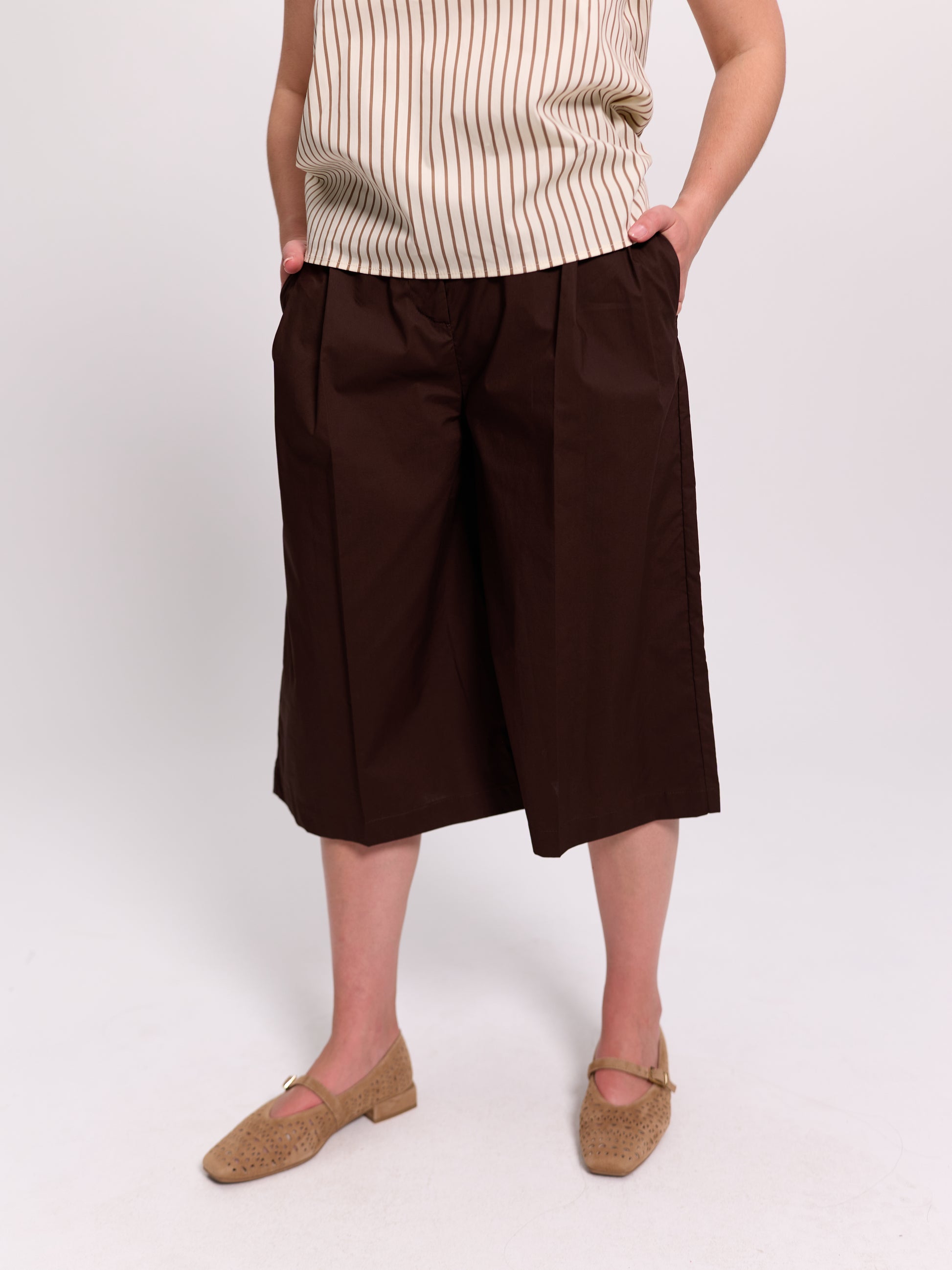 Brown Wide-Leg Culotte Shorts