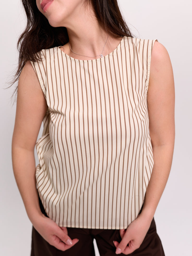 Cream Striped Open-Back Tie Blouse
