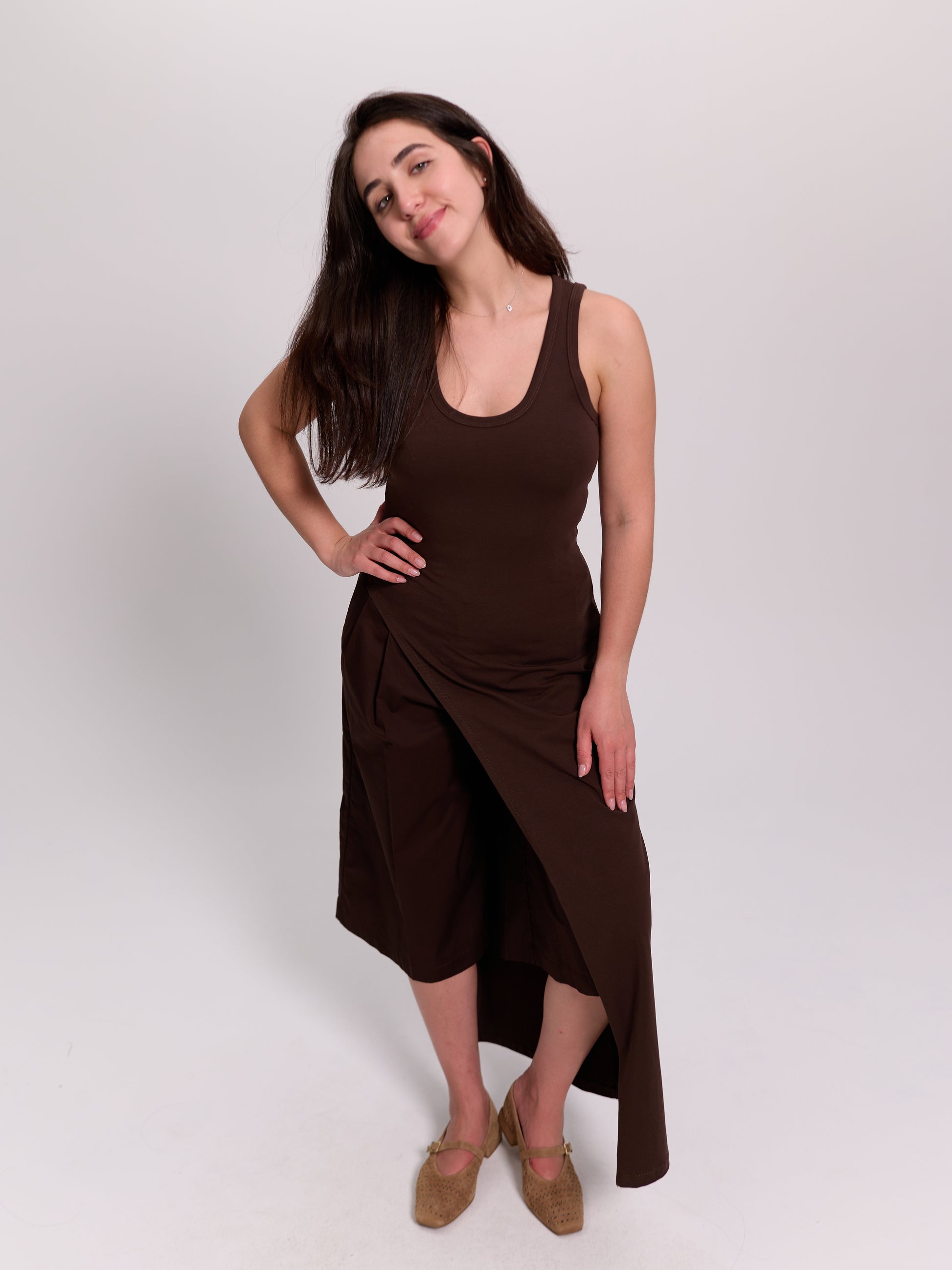 Asymmetric Side-Panel Tank Top Brown