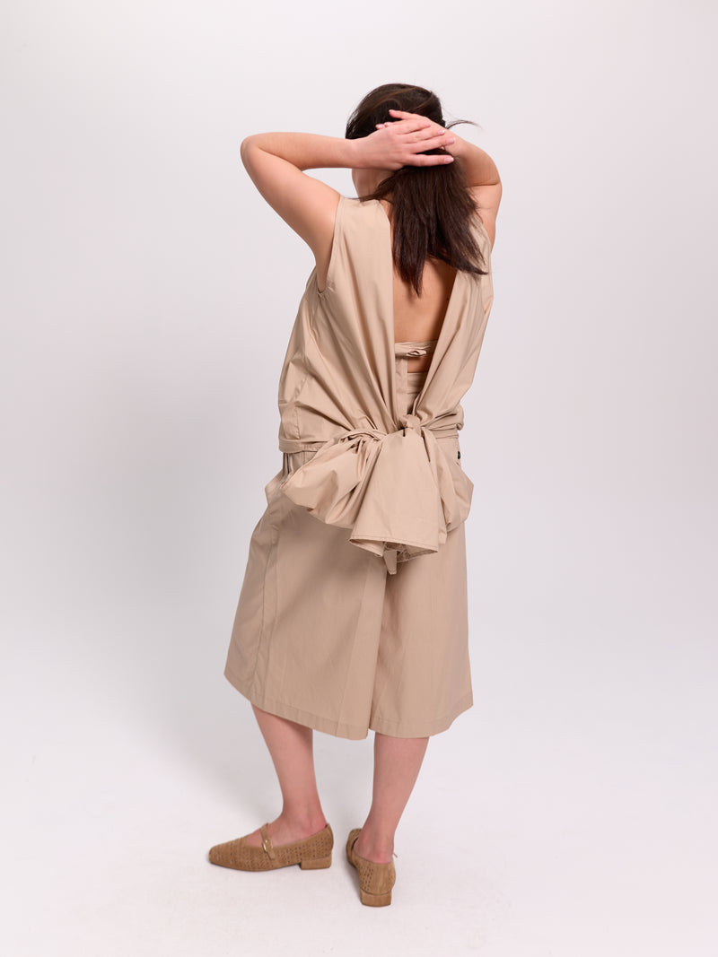 Beige Open-Back Tie Blouse