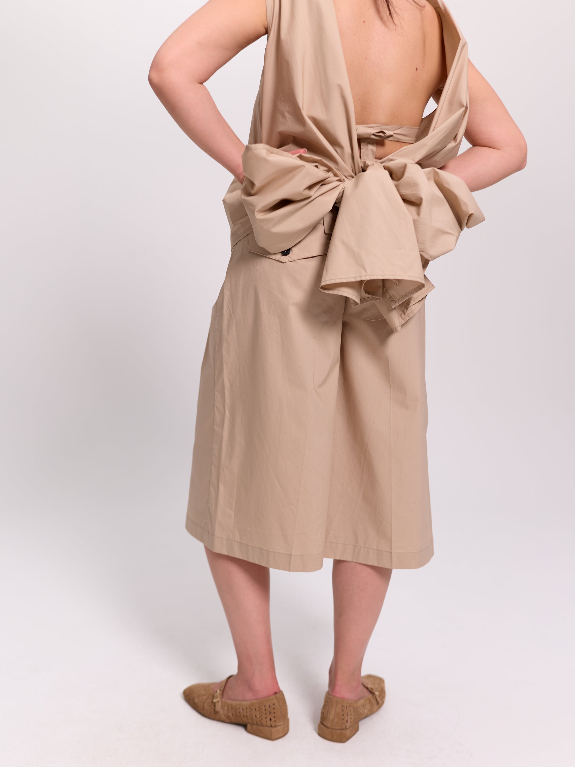 Beige Wide-Leg Culotte Shorts