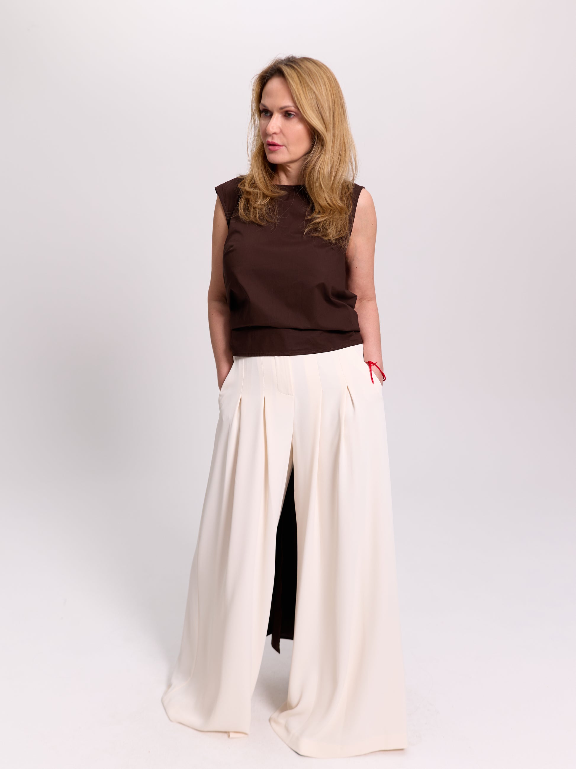 Off-White Pleated Palazzo Trousers