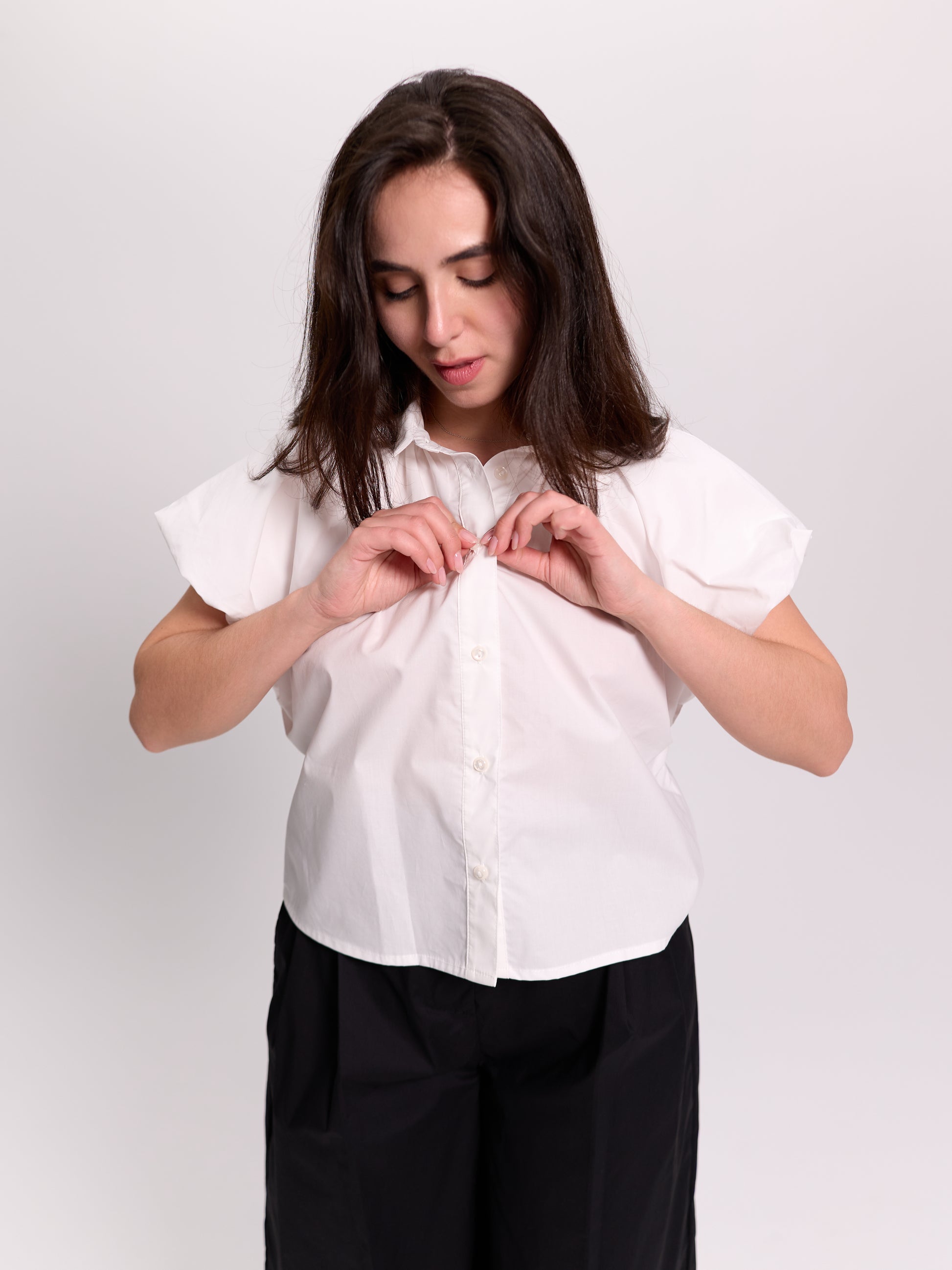 White Ruffle-Sleeve Cropped Shirt