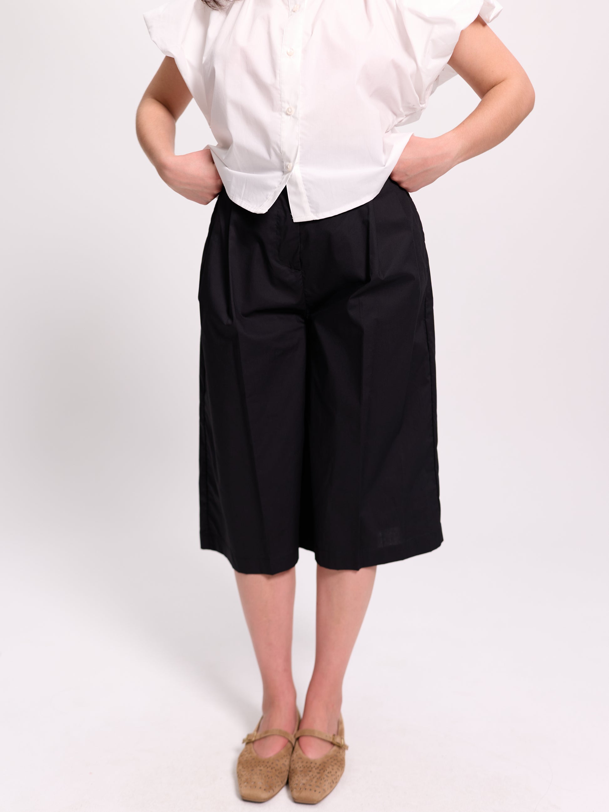 Black Wide-Leg Culotte Shorts