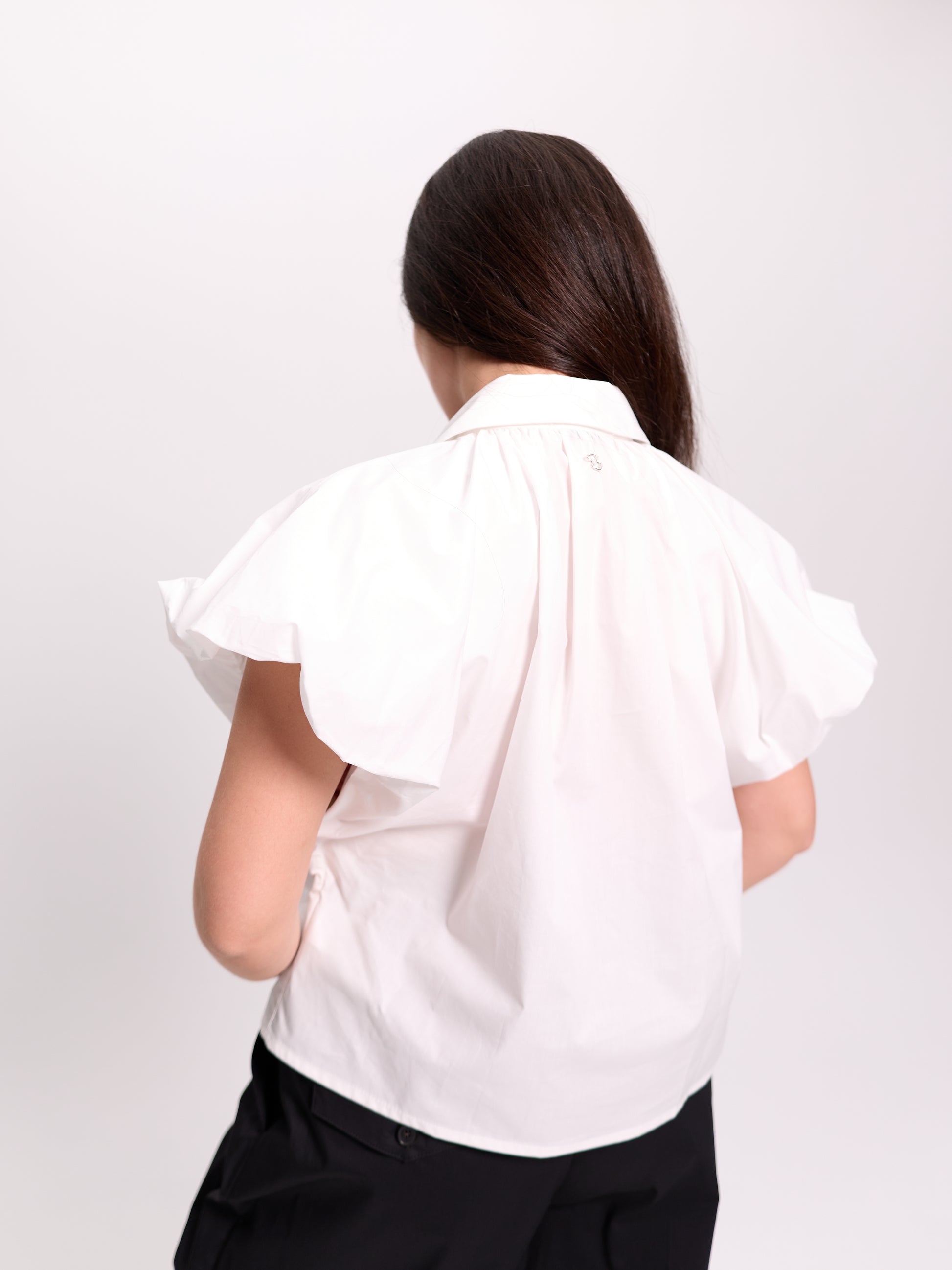White Ruffle-Sleeve Cropped Shirt
