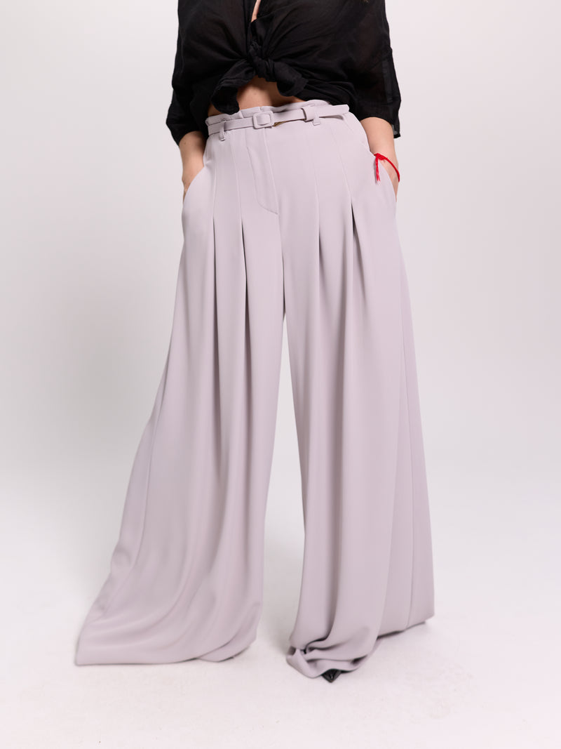 Grey Pleated Palazzo Trousers