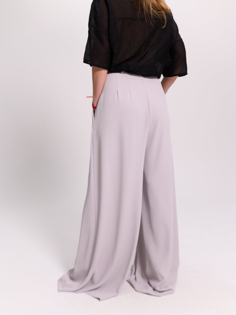Grey Pleated Palazzo Trousers