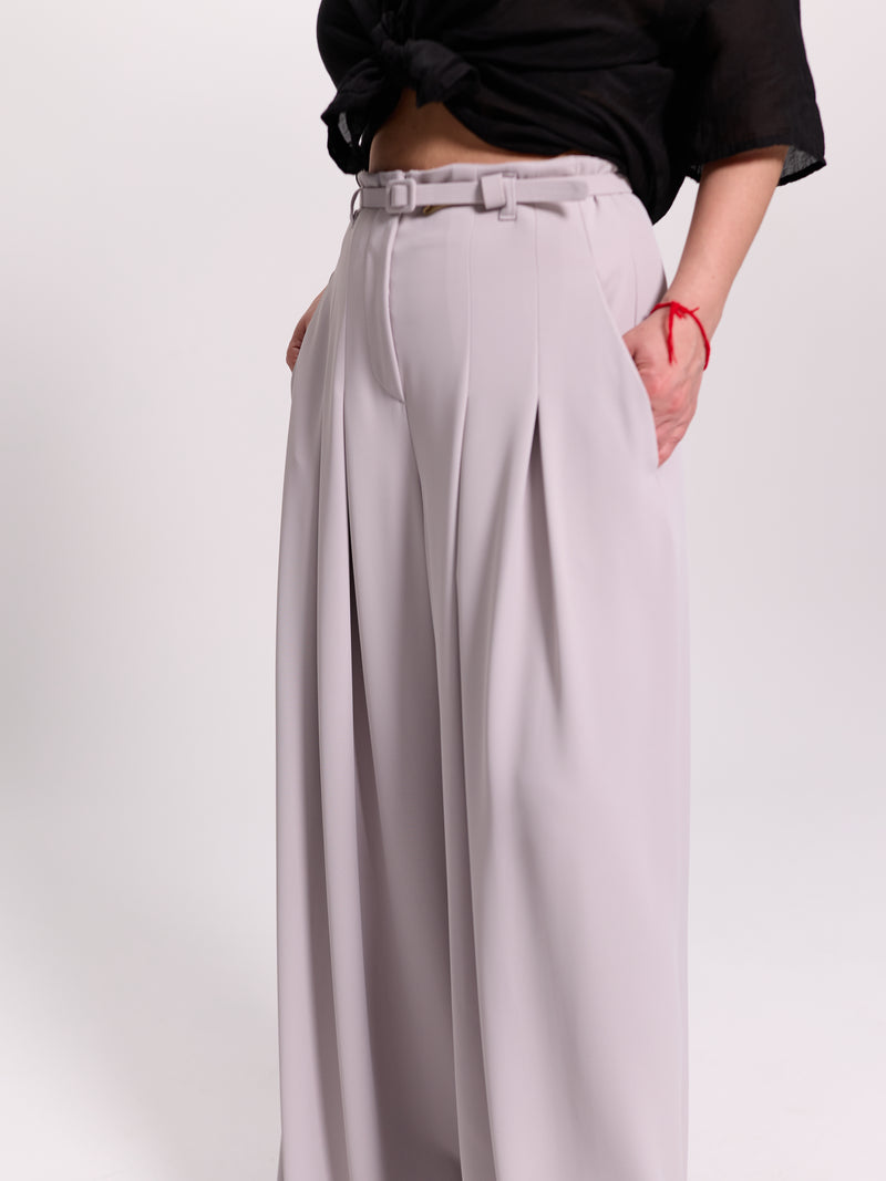 Grey Pleated Palazzo Trousers