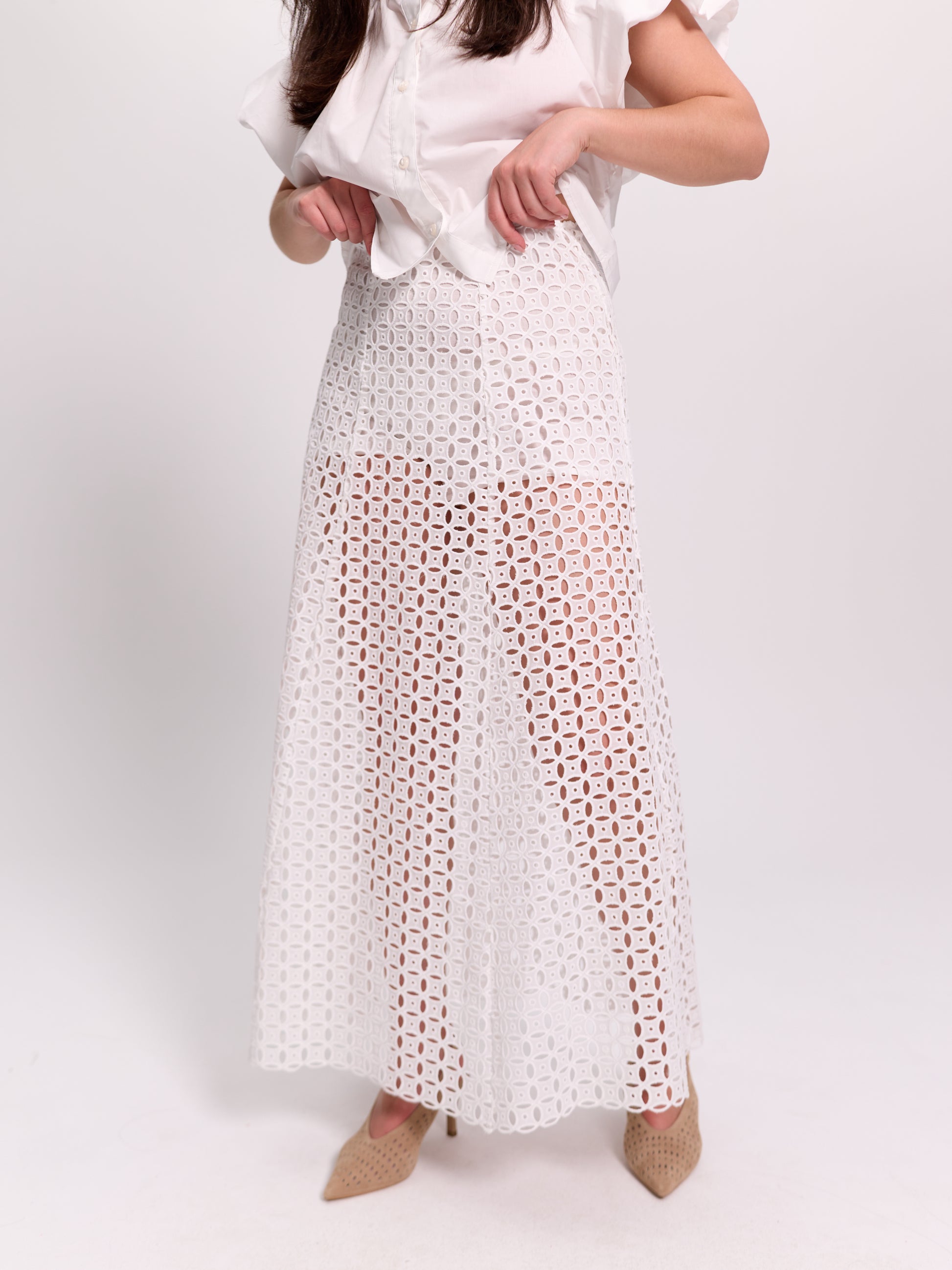 White Broderie Anglaise Maxi Skirt