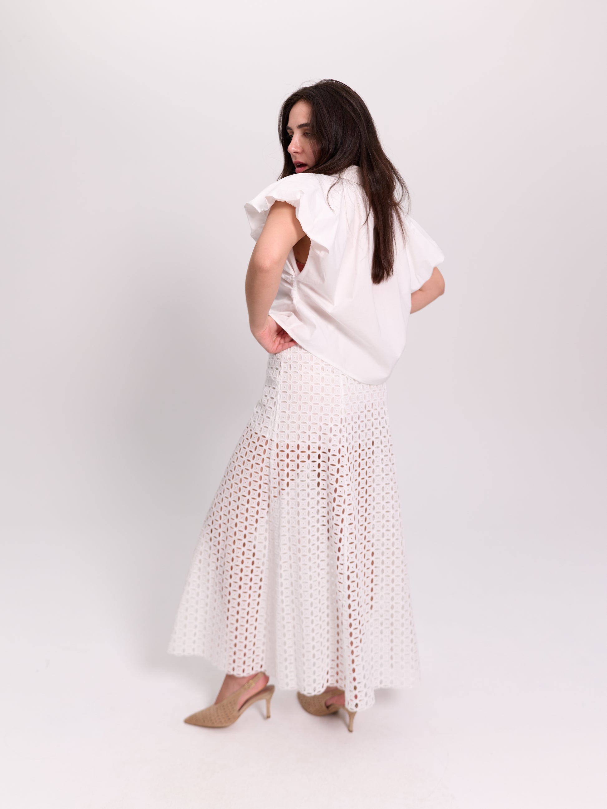 White Broderie Anglaise Maxi Skirt