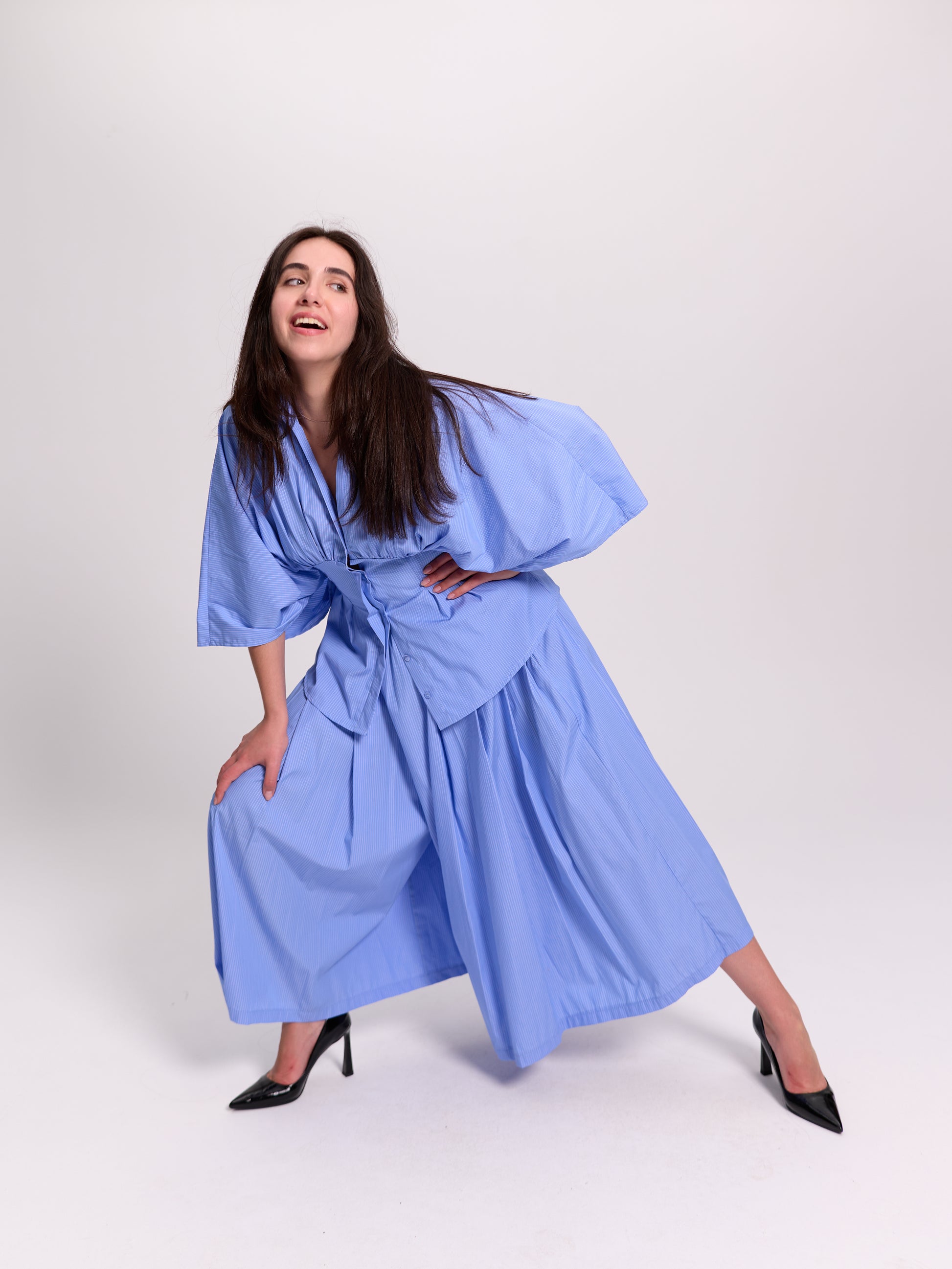 Pleated Wide-Leg Pinstripe Trousers