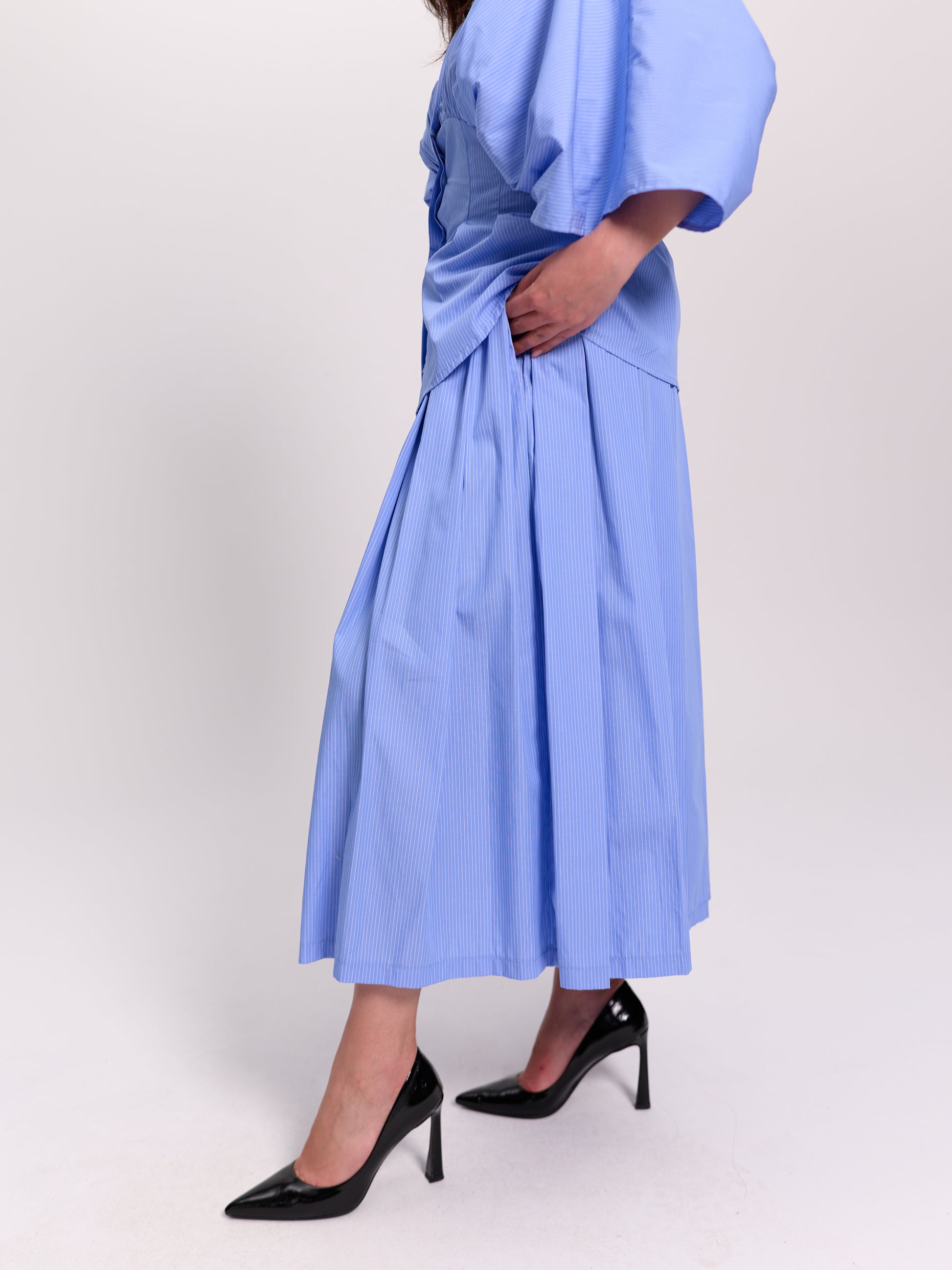 Pleated Wide-Leg Pinstripe Trousers